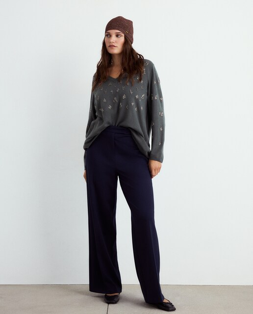 Imagem 0 de Camisola de Malha Lisa com Decote em Bico