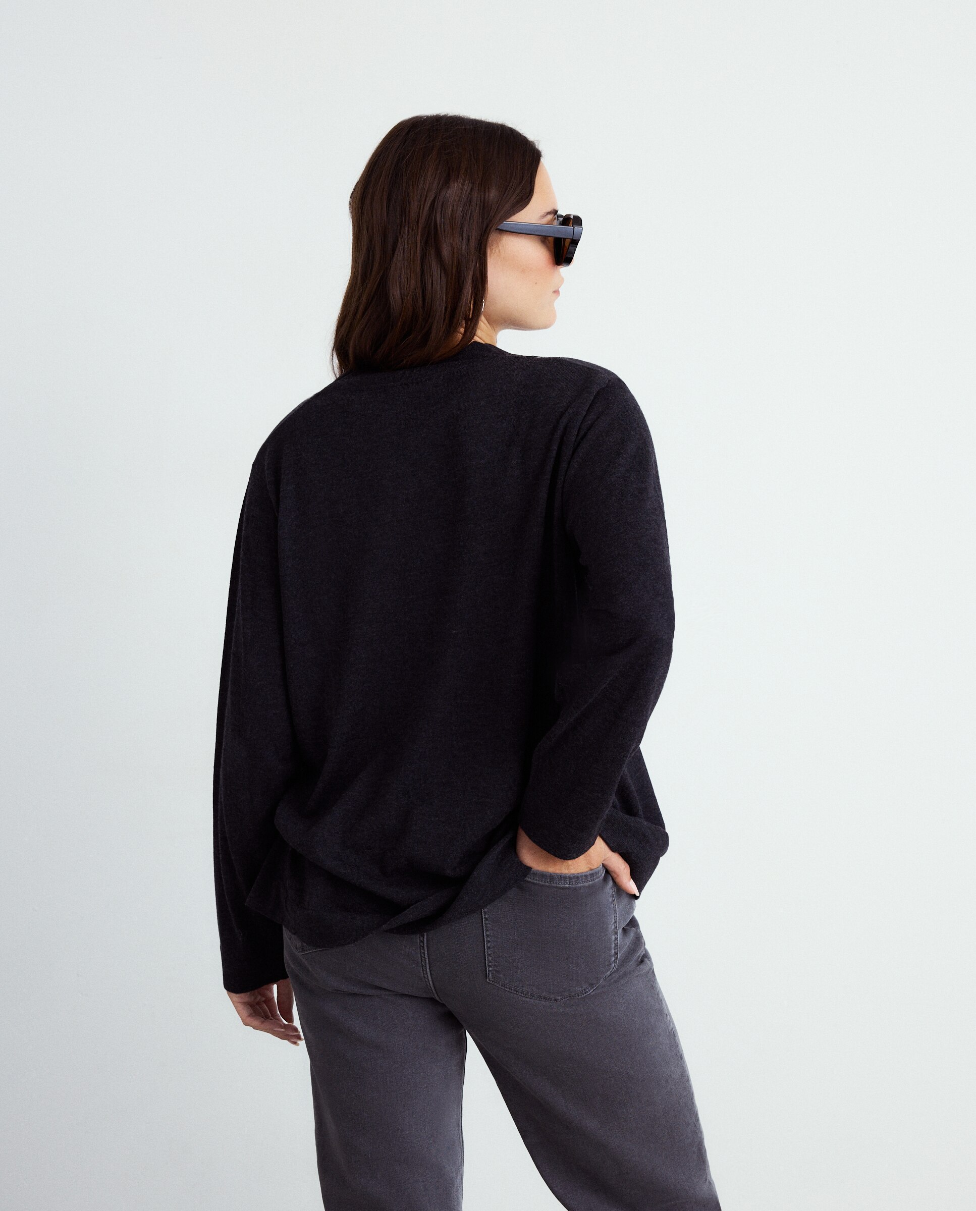 Camisola de Malha Lisa com Decote em Bico 830 Antracite-3