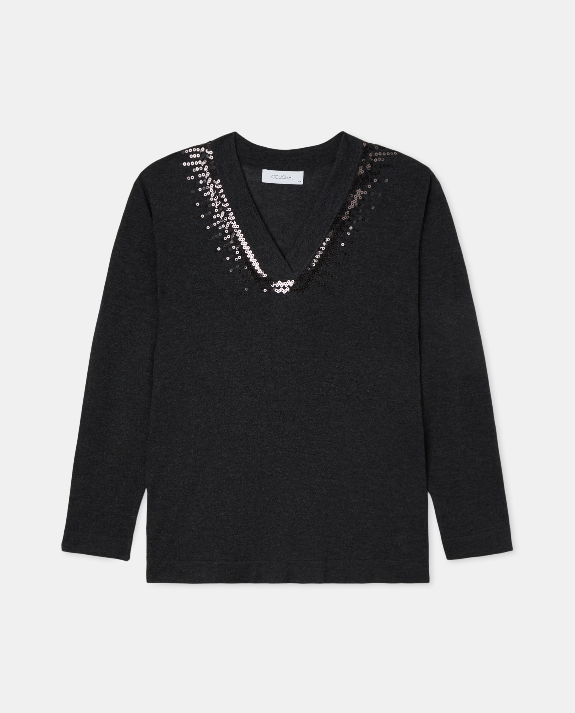 Camisola de Malha Lisa com Decote em Bico 830 Antracite-4