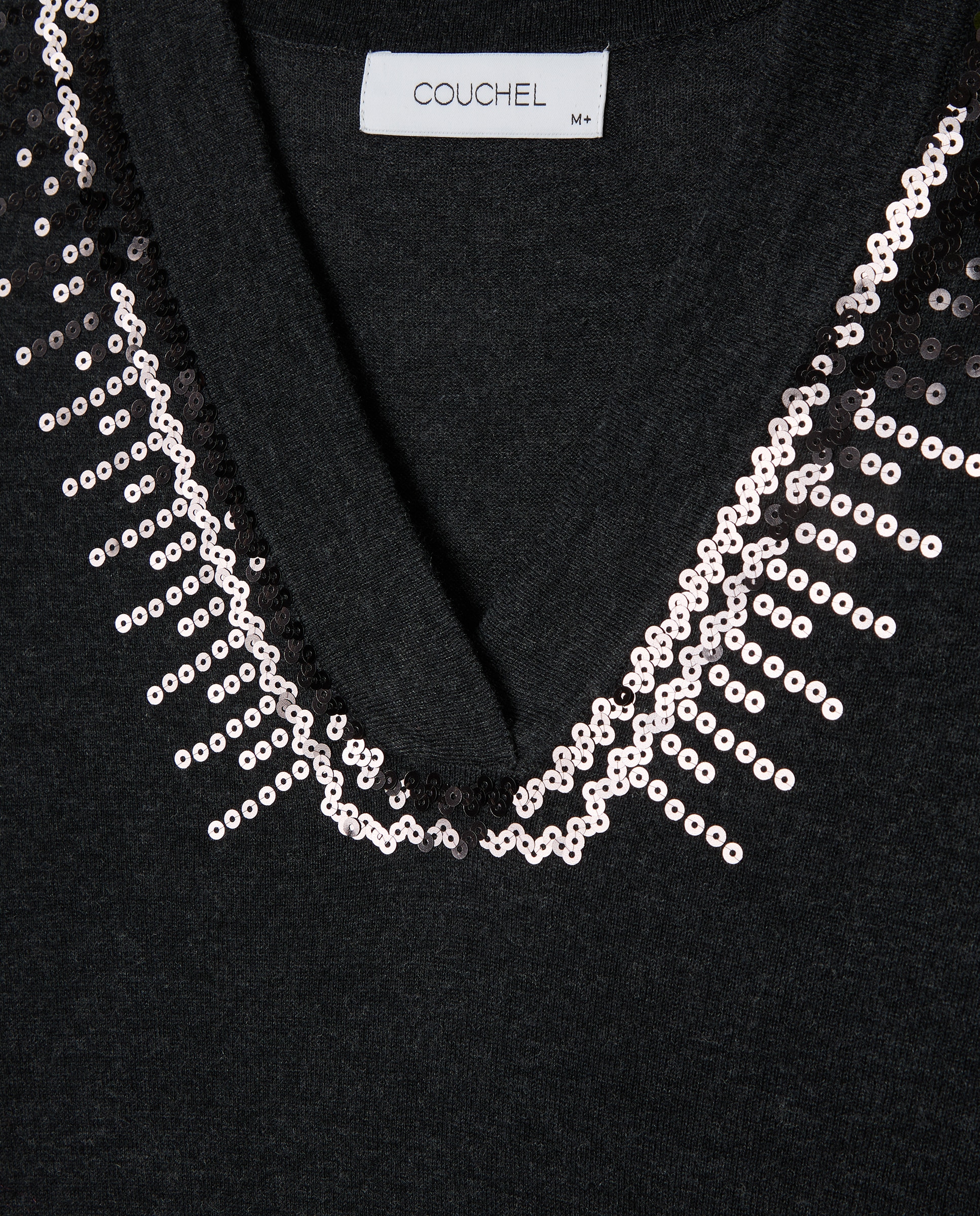 Camisola de Malha Lisa com Decote em Bico 830 Antracite-5