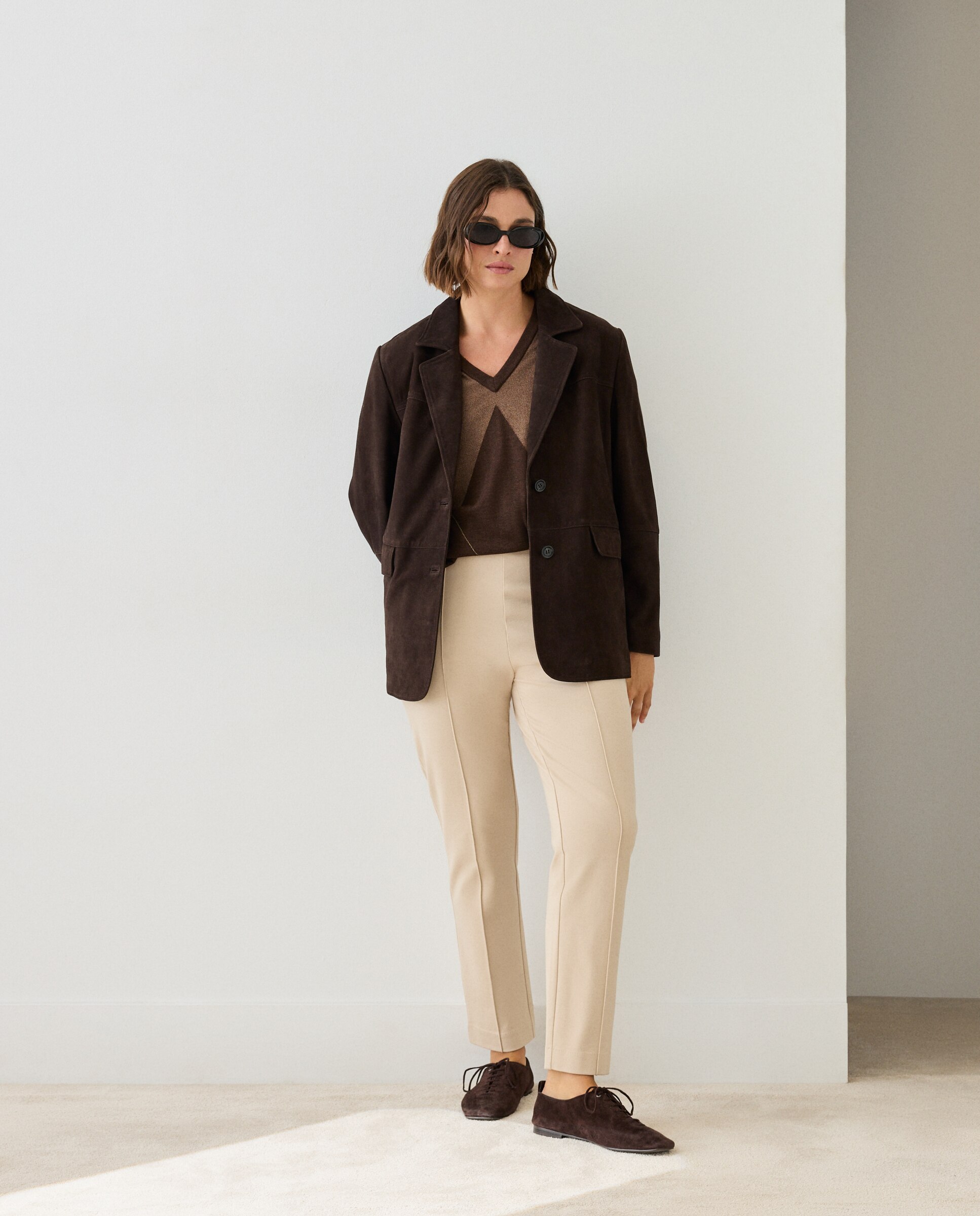 Jersey de mujer con cuello pico - Couchel - Marrón Marrón-2