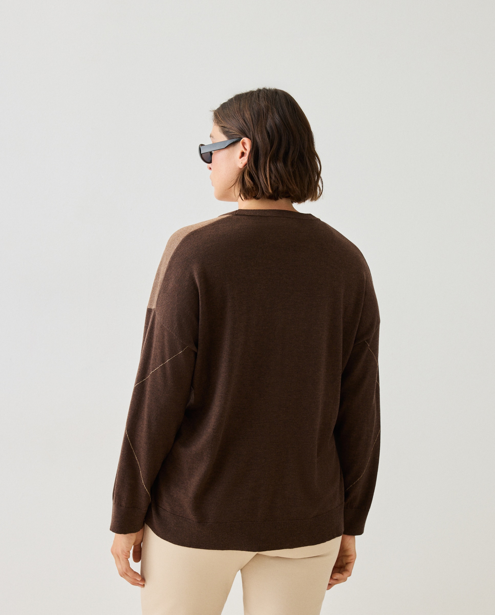 Jersey de mujer con cuello pico - Couchel - Marrón Marrón-3