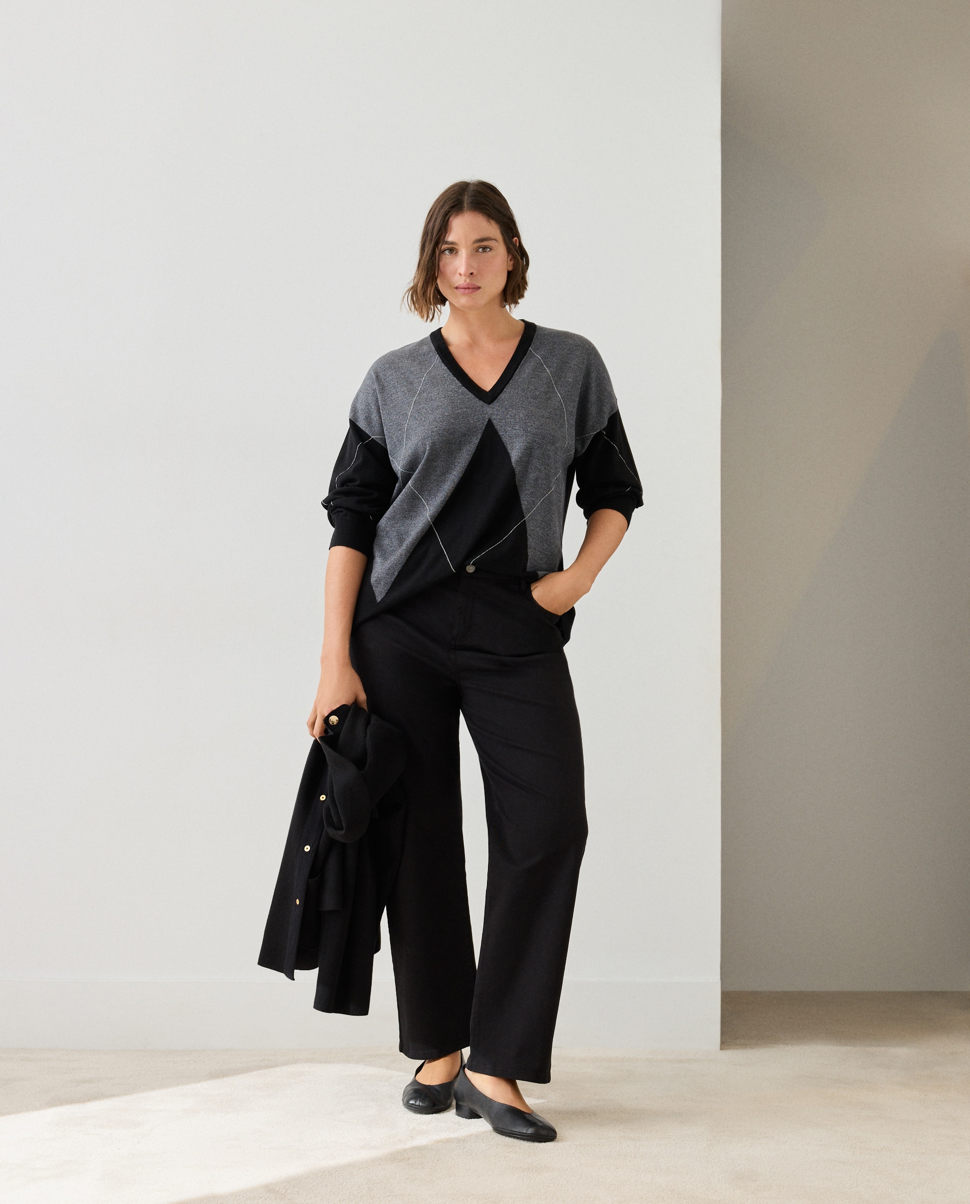Jersey de mujer con cuello pico - Couchel - Negro Negro-2