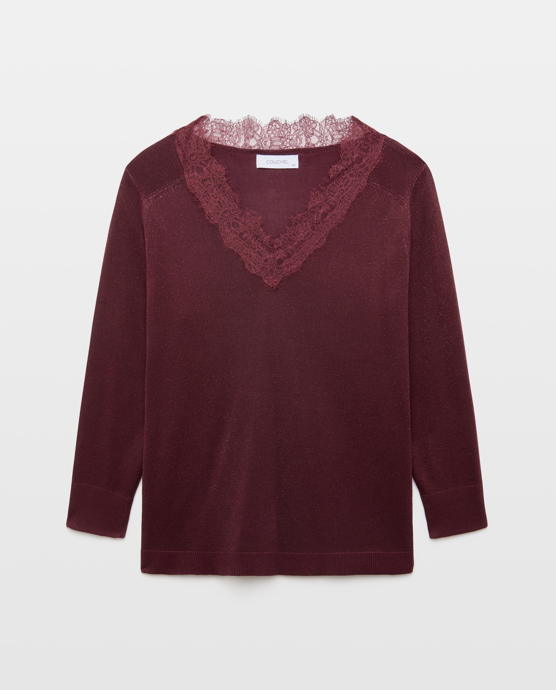 Jersey de mujer con lúrex y encaje - Couchel - Burdeos Burdeos-1