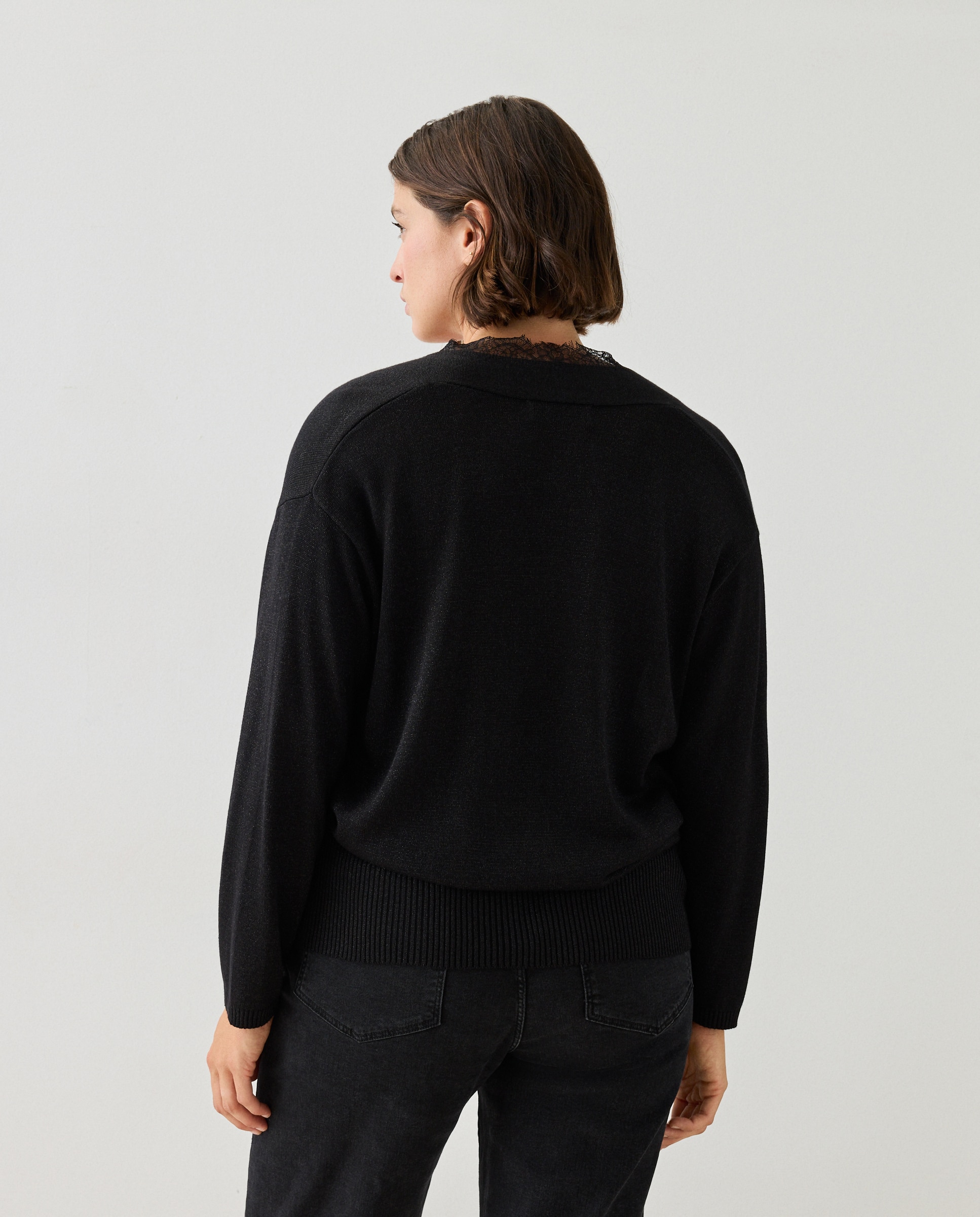 Jersey de mujer con lúrex y encaje - Couchel - Negro Negro-3