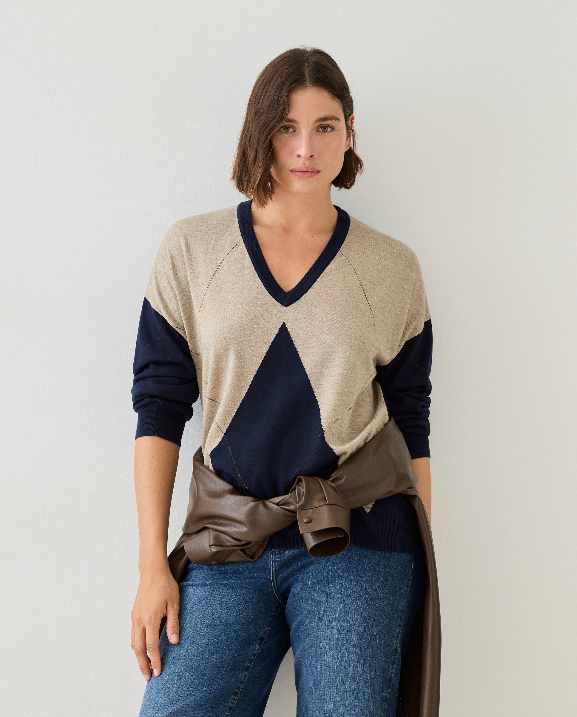 Imagen 0 de Jersey de mujer con cuello pico Azul