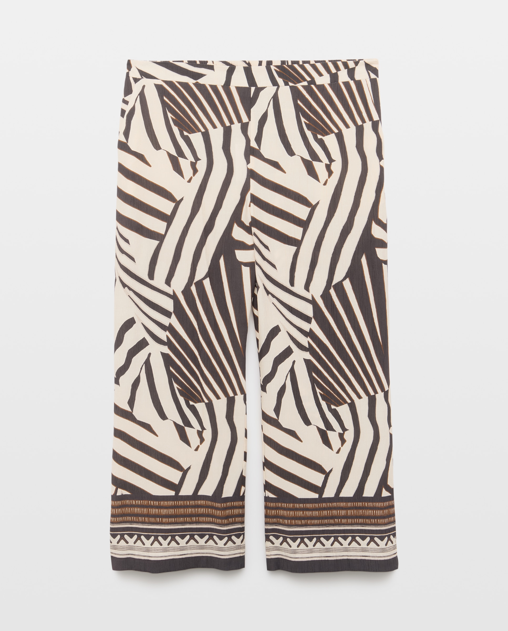 Pantalón fluido de mujer con estampado y negro - Couchel - Blanco Blanco-4