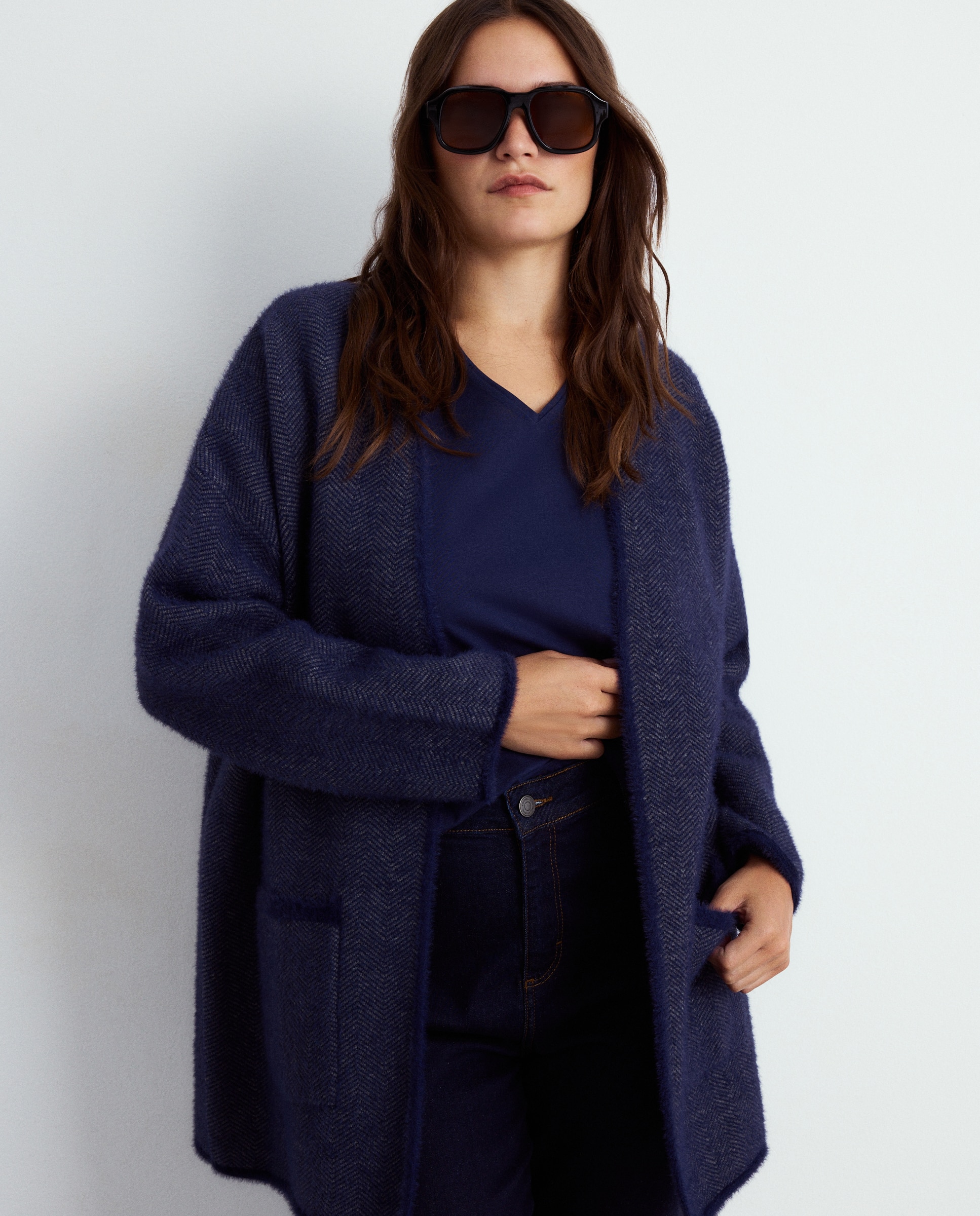 Cardigan Liso Comprido 400 Azul-2