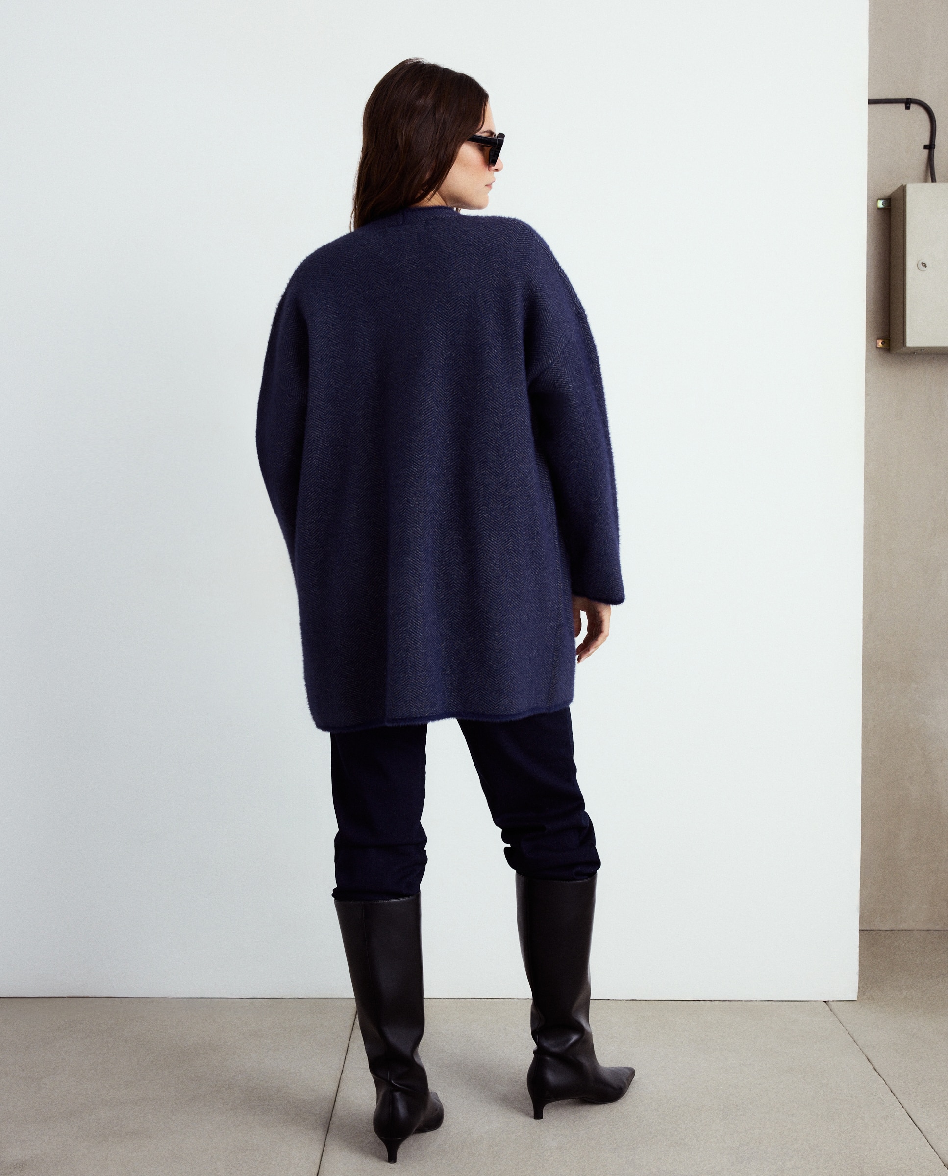 Cardigan Liso Comprido 400 Azul-3