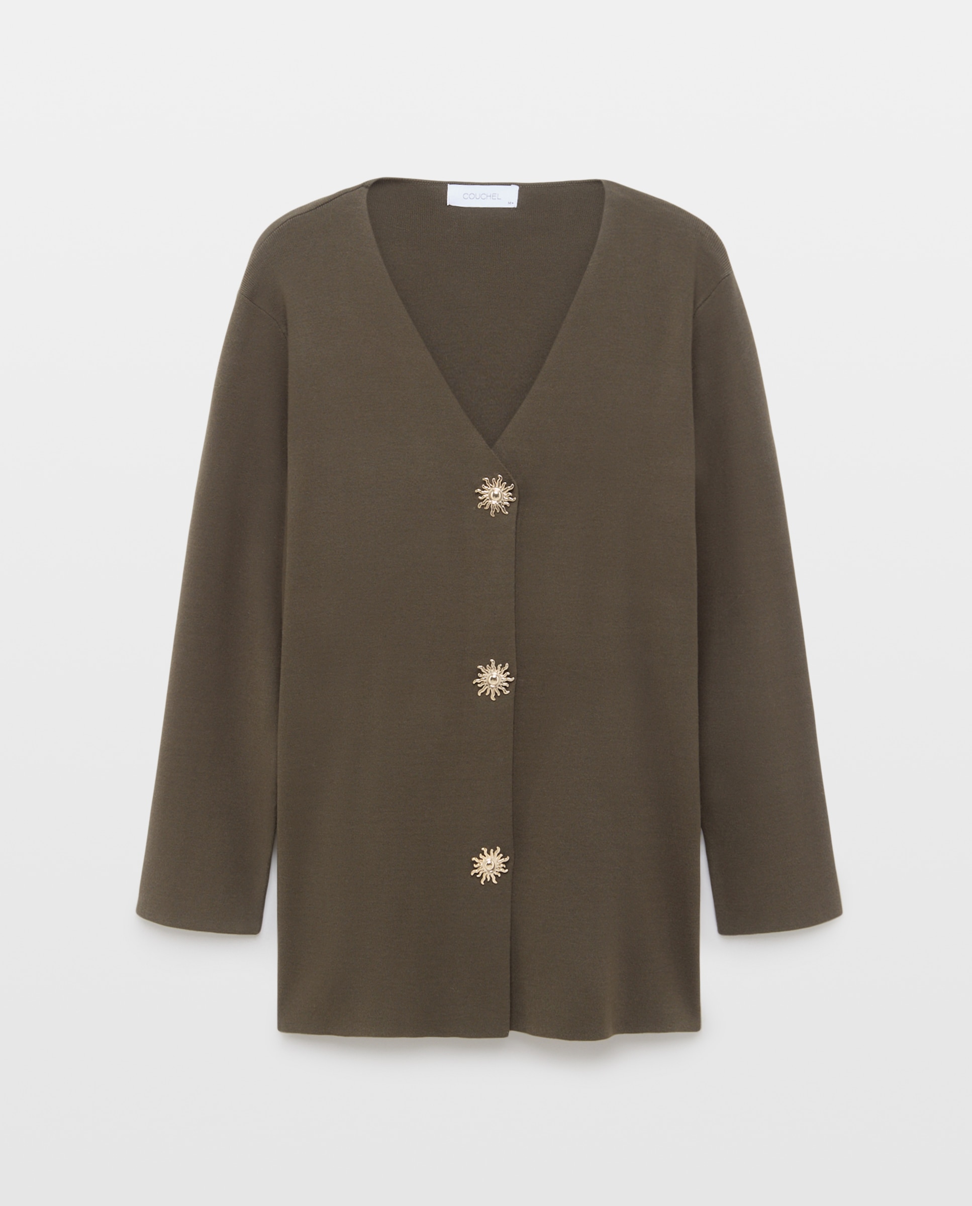 Cardigan com Decote em Bico e Botões 530 Verde Escuro-4