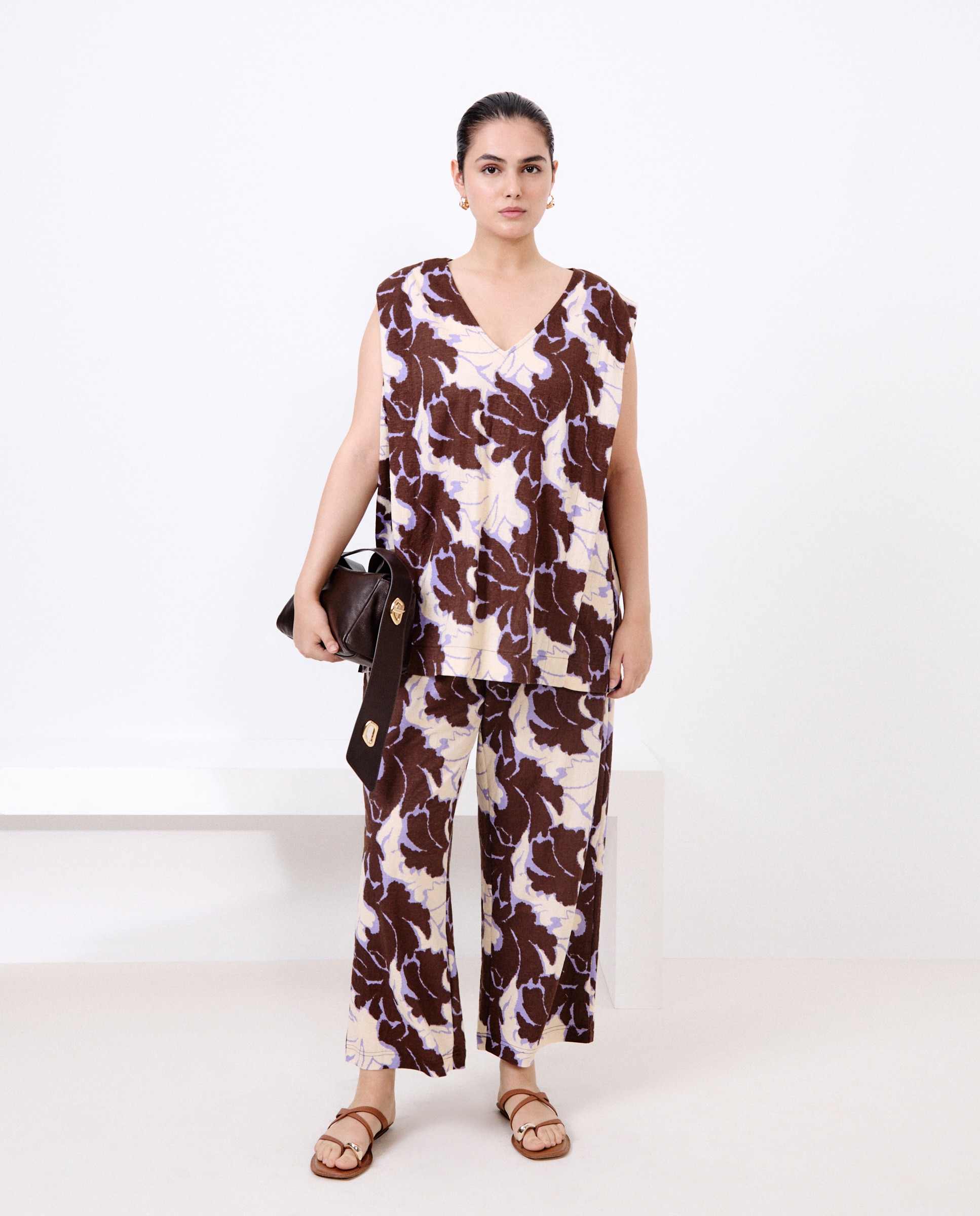 Calças Formais Estampadas Castanho-1