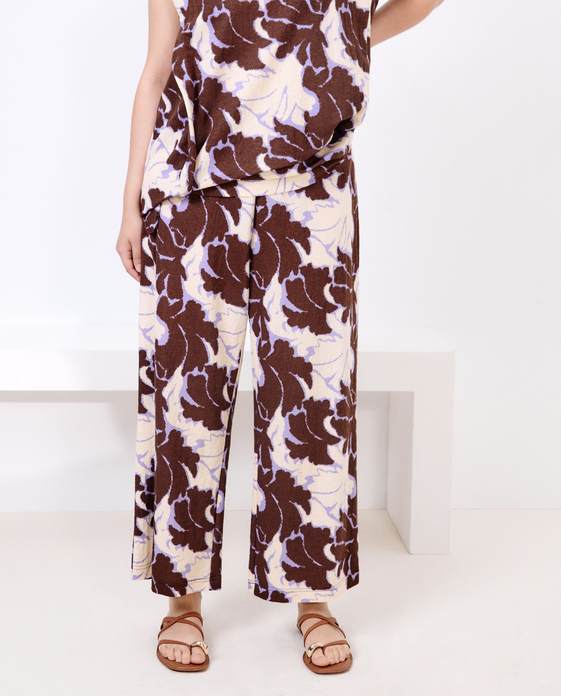 Calças Formais Estampadas Castanho-2