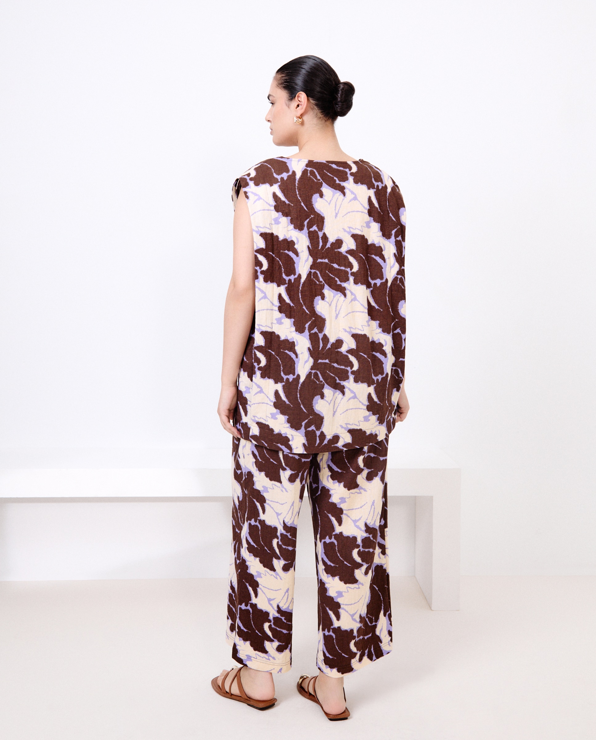 Calças Formais Estampadas Castanho-3