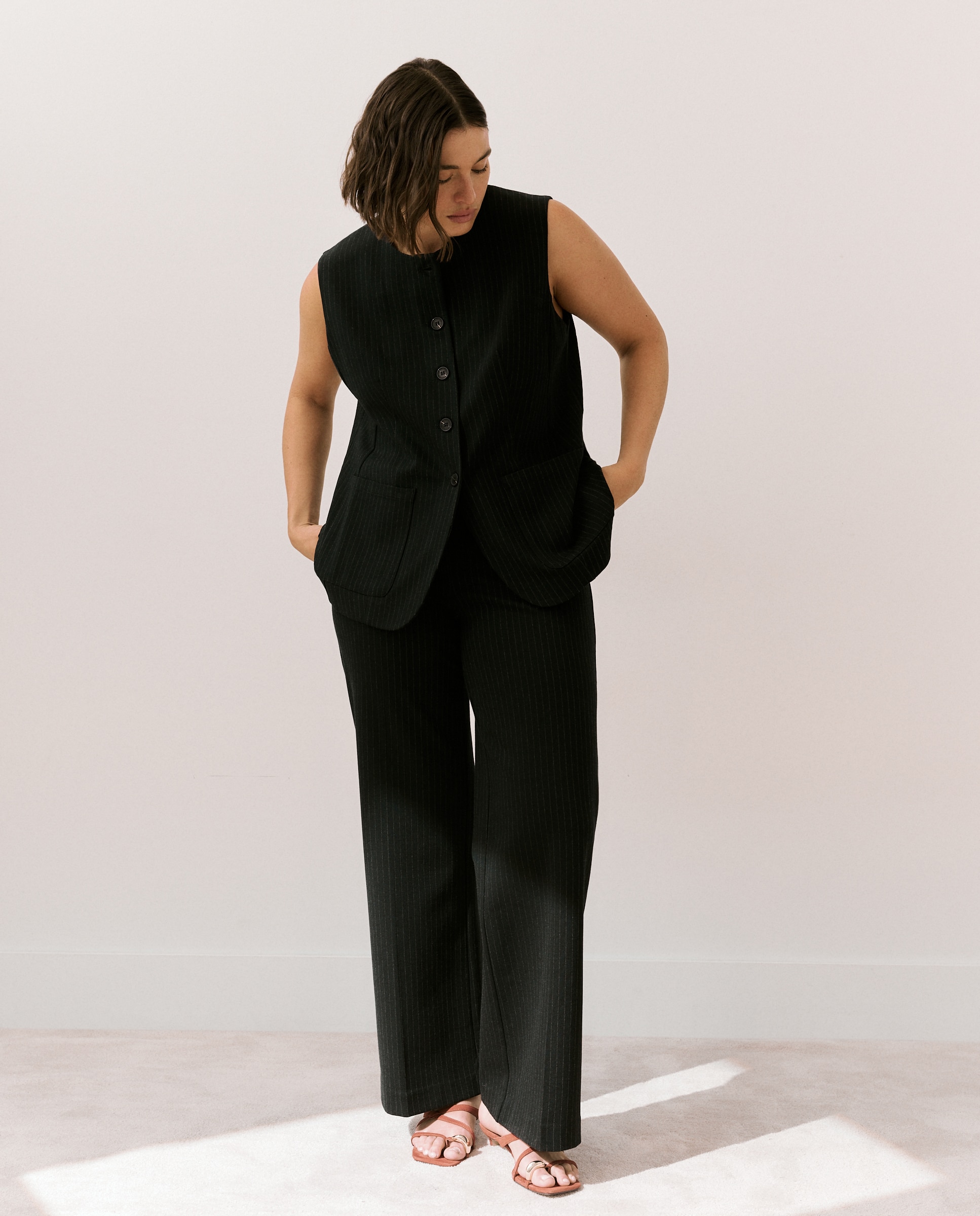 Pantalón de mujer de punto roma con cinturilla - Couchel - Azul Azul-1