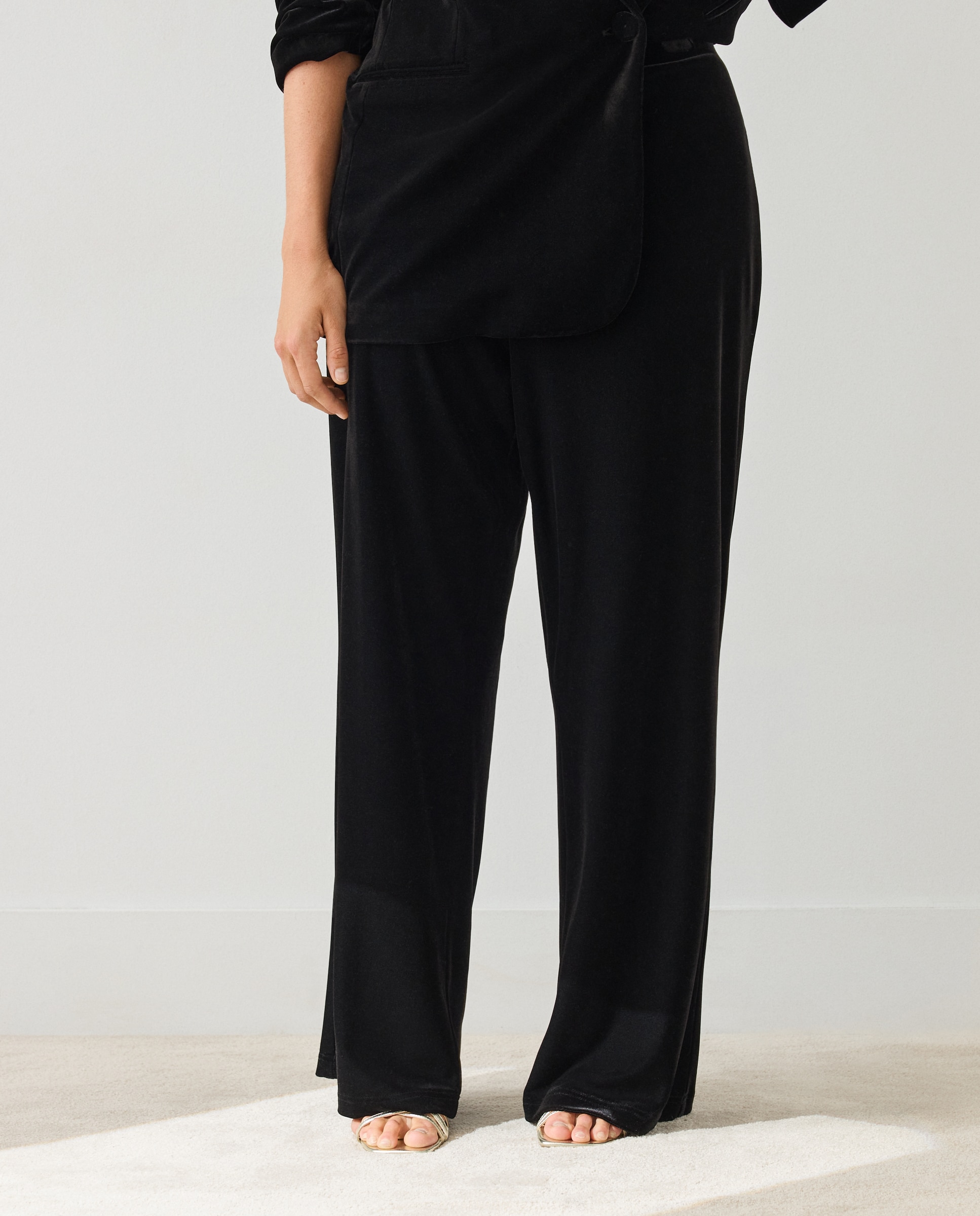 Pantalón de traje terciopelo de mujer - Couchel - Negro Negro-2