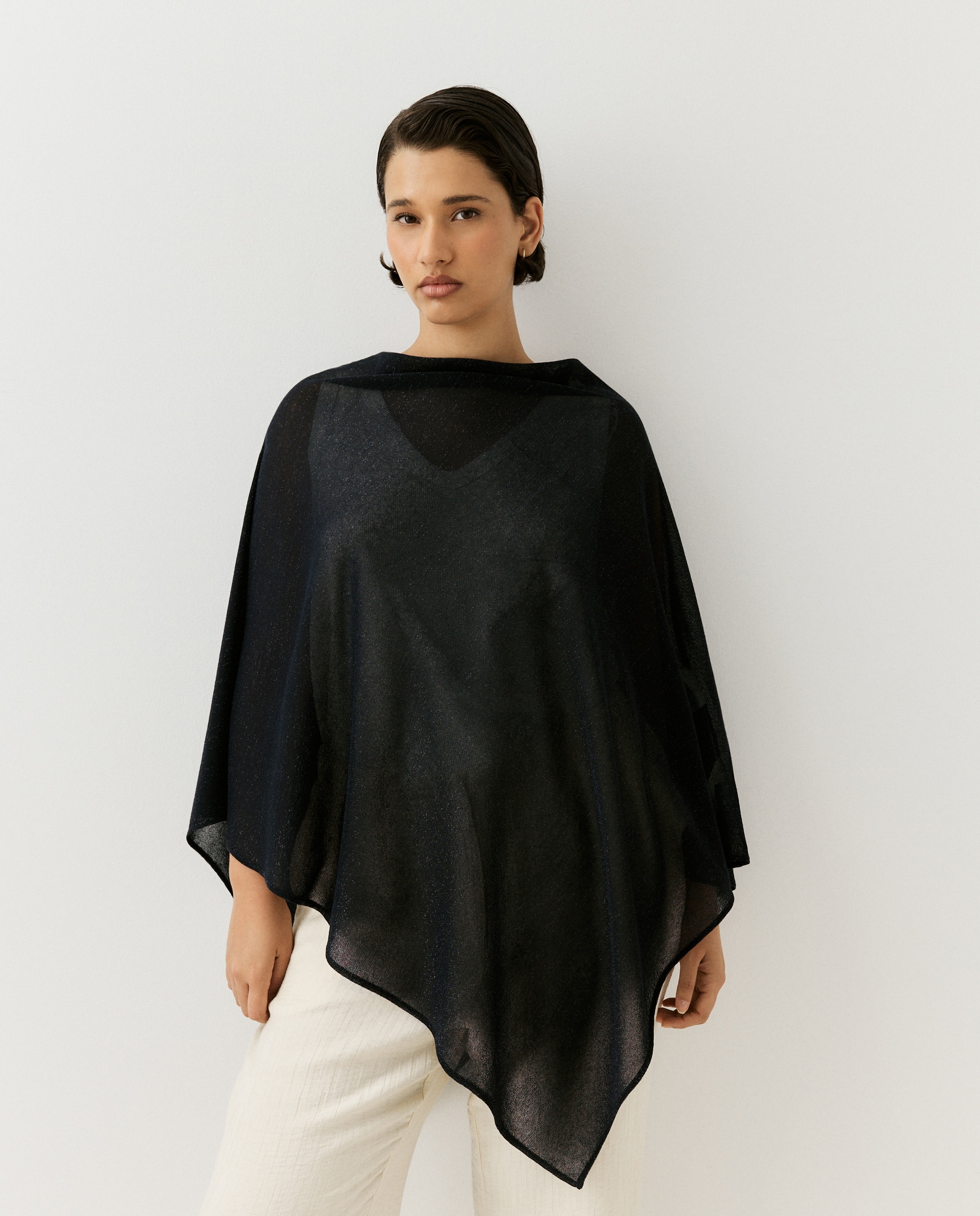 Poncho de Tricot de Fio Metalizado 430 Azul Escuro-2