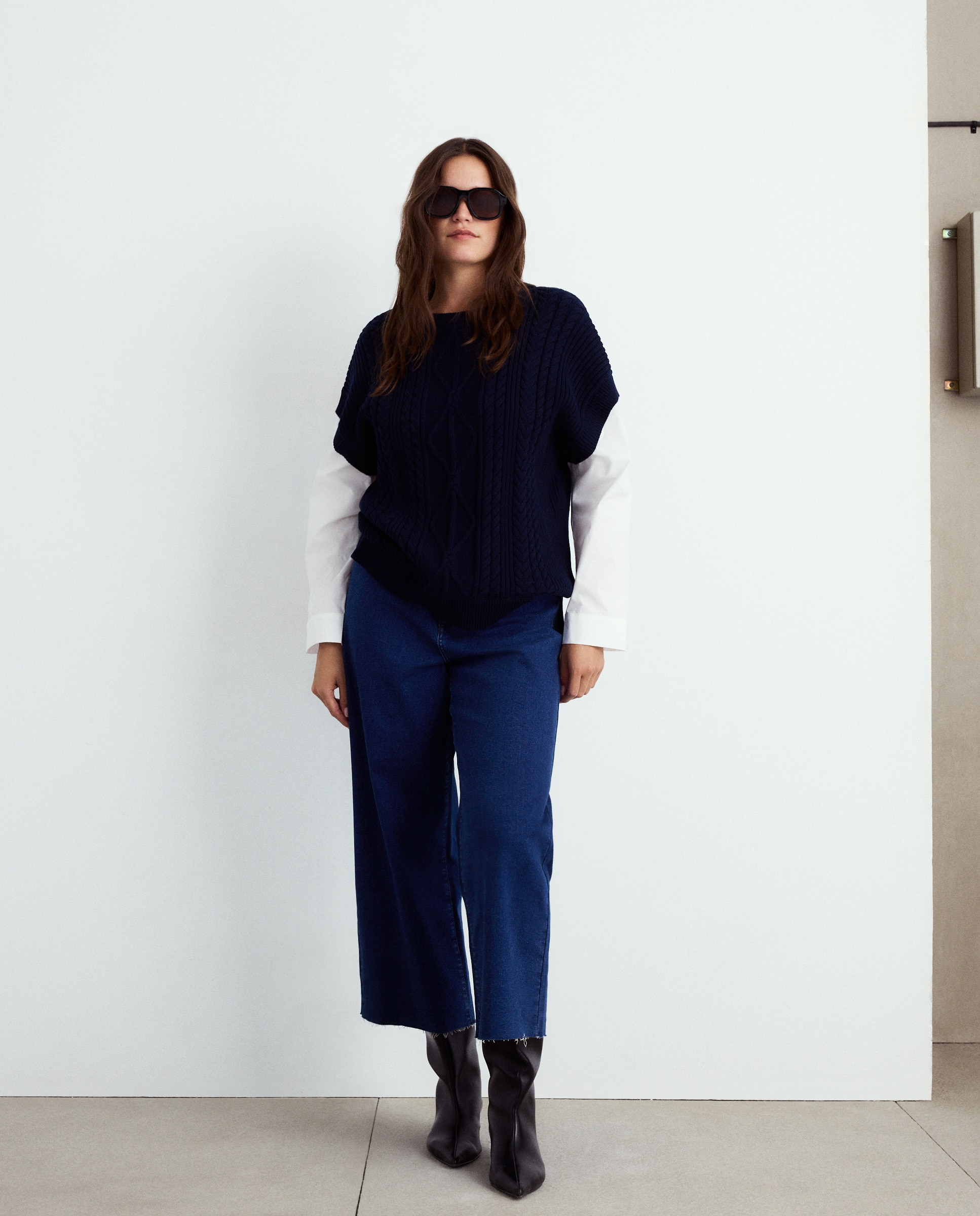 Colete de Malha Combinado com Popelina Azul-marinho-1