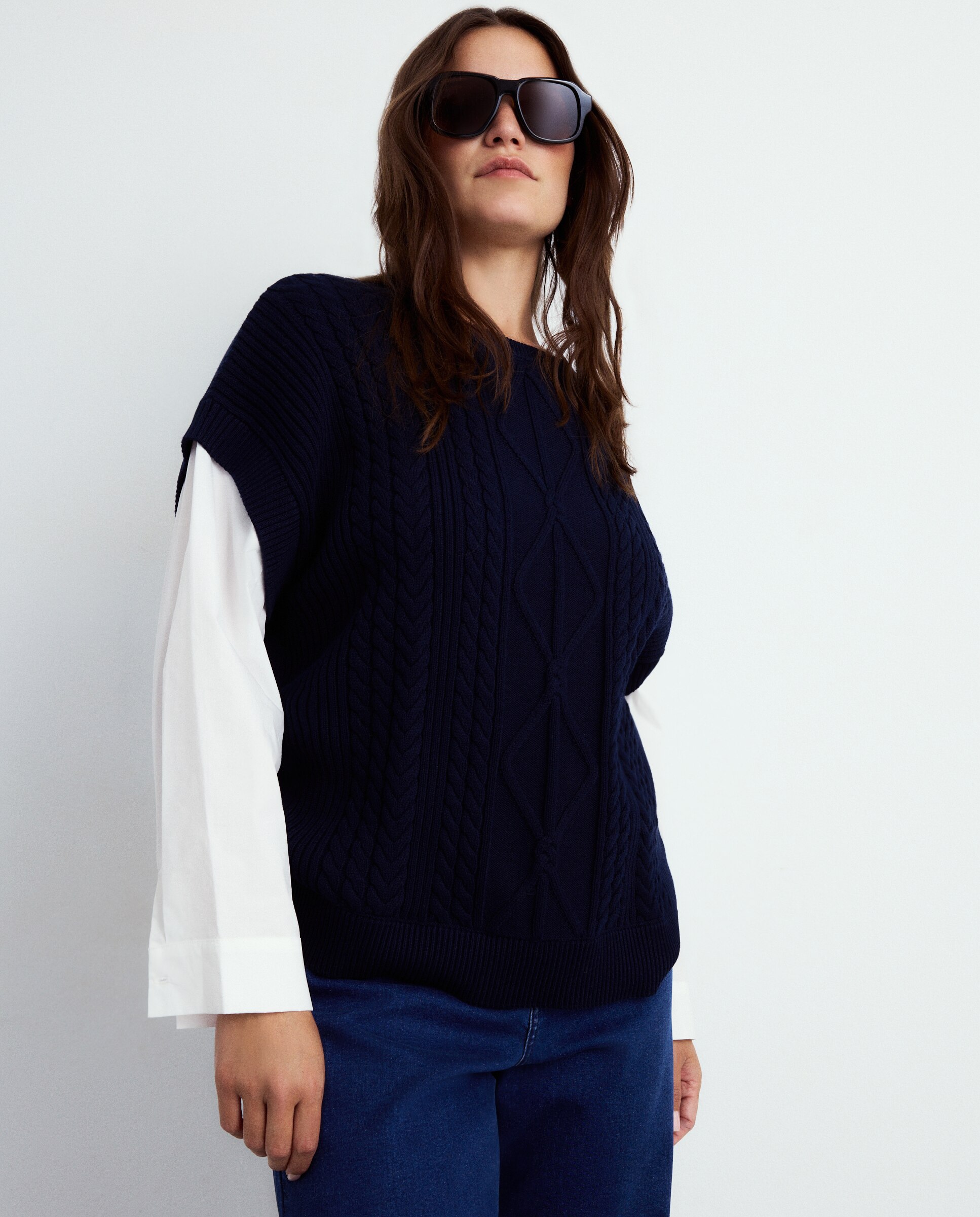 Colete de Malha Combinado com Popelina Azul-marinho-2