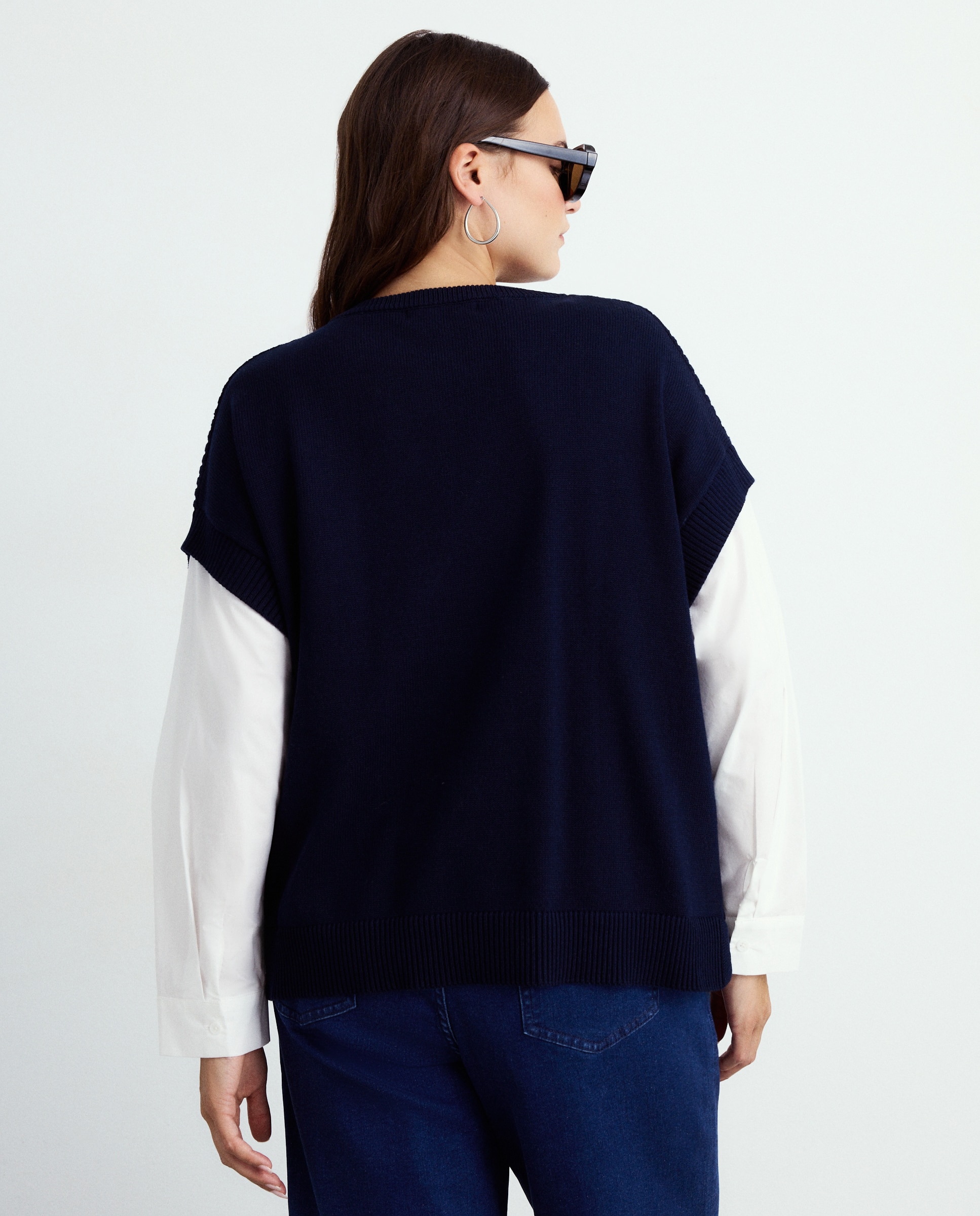 Colete de Malha Combinado com Popelina Azul-marinho-3