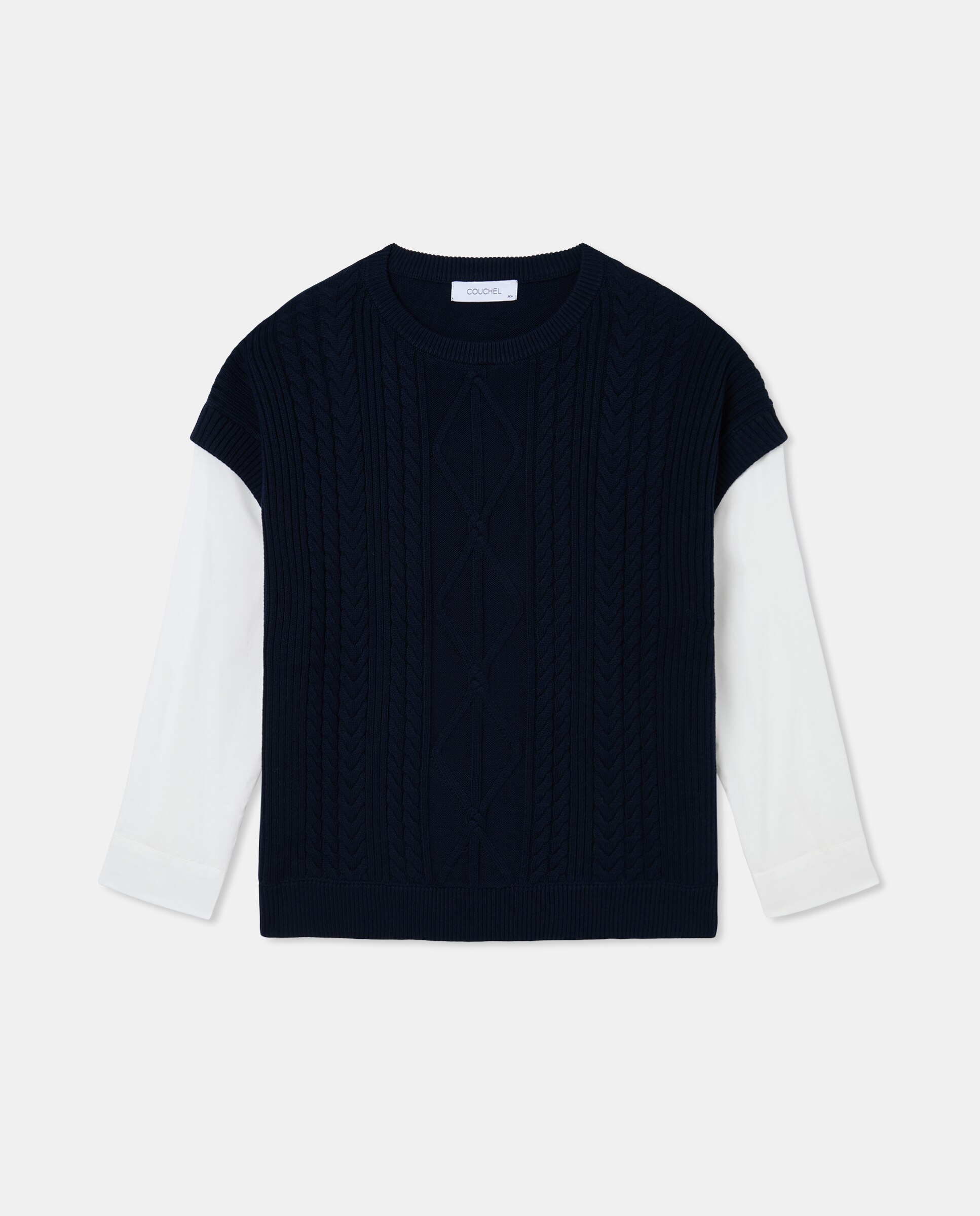 Colete de Malha Combinado com Popelina Azul-marinho-4