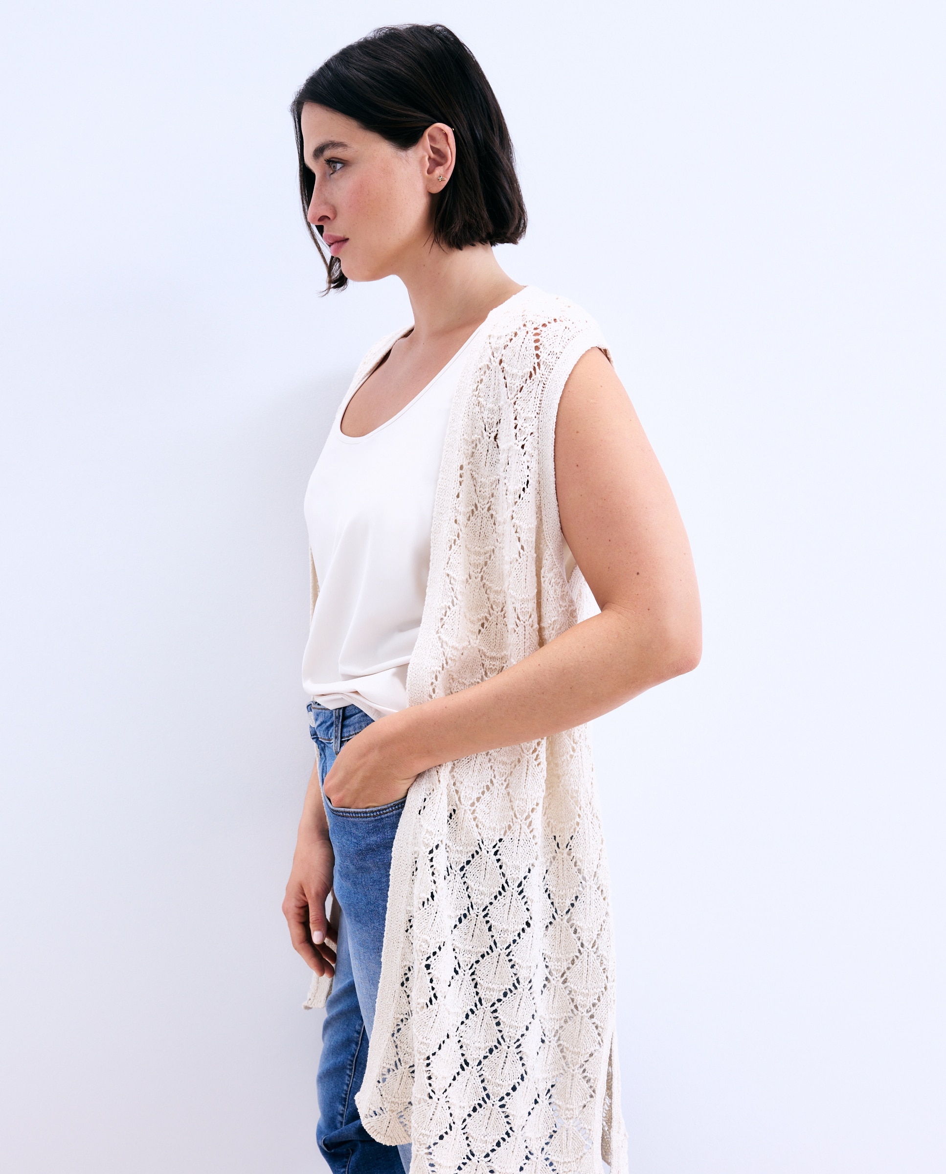 Chaleco de mujer tricot cinta - Couchel - Beige Beige-1