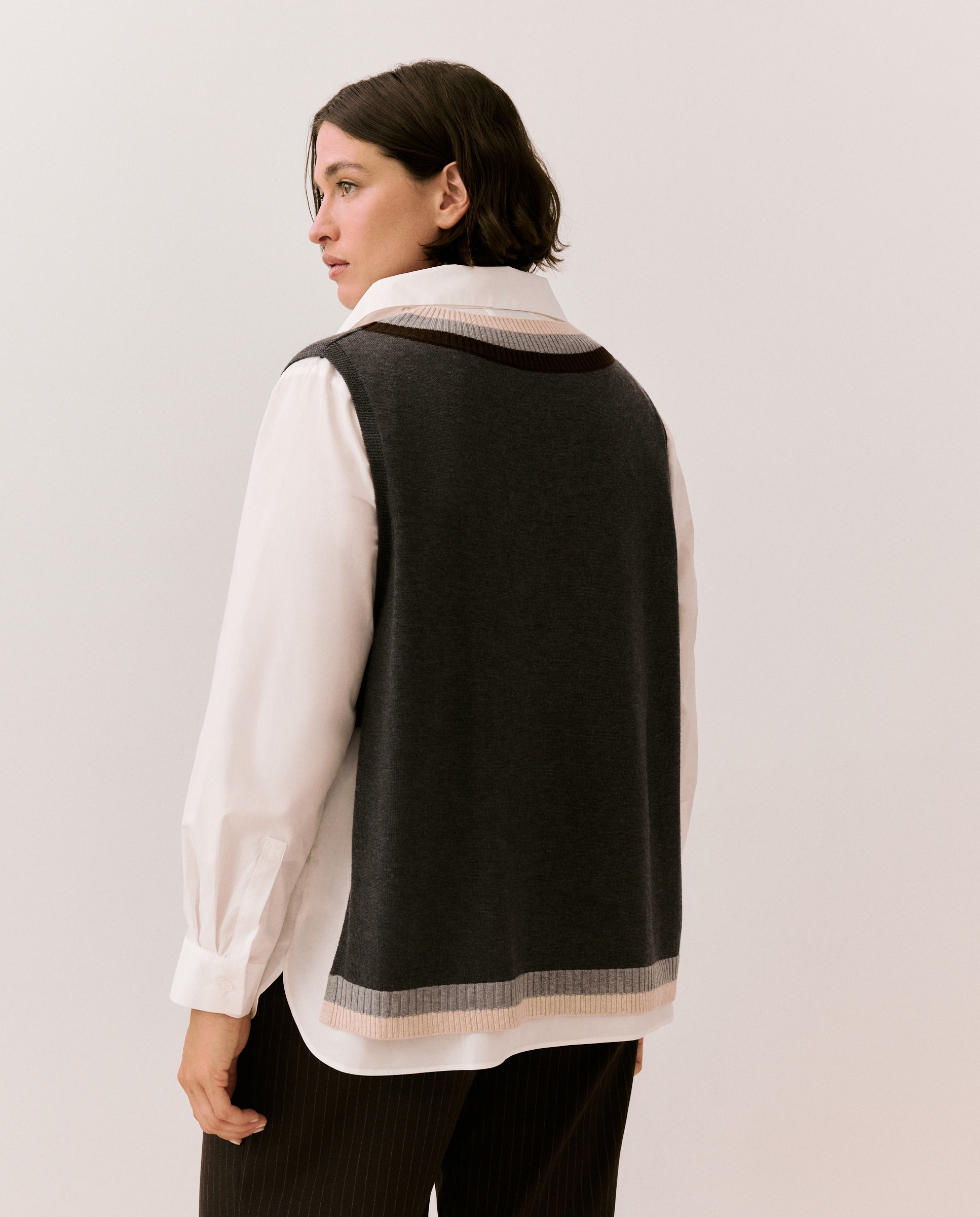 Chaleco de mujer combi con cuello pico - Couchel - 820 Gris medio 820 Gris medio-3