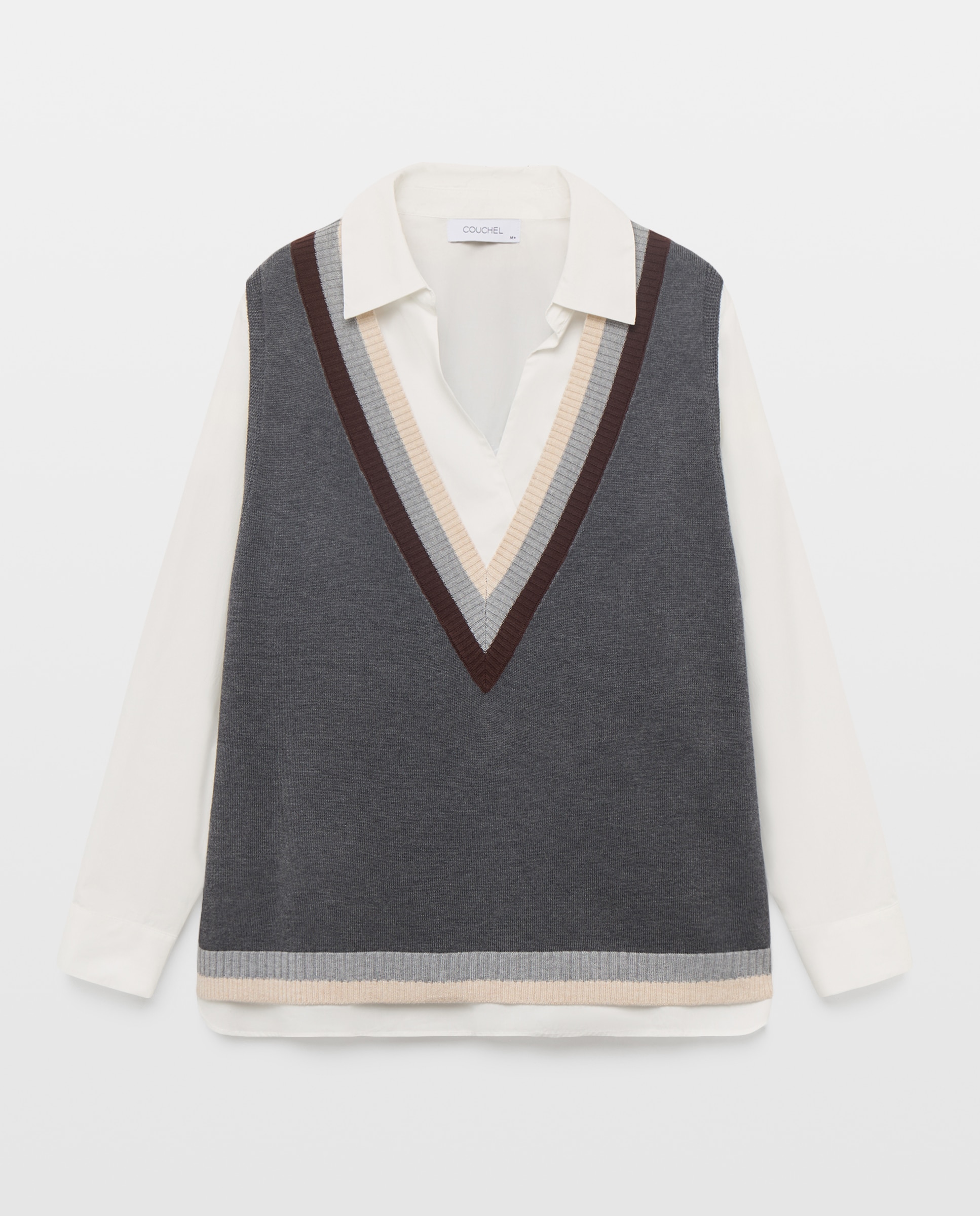 Chaleco de mujer combi con cuello pico - Couchel - 820 Gris medio 820 Gris medio-4