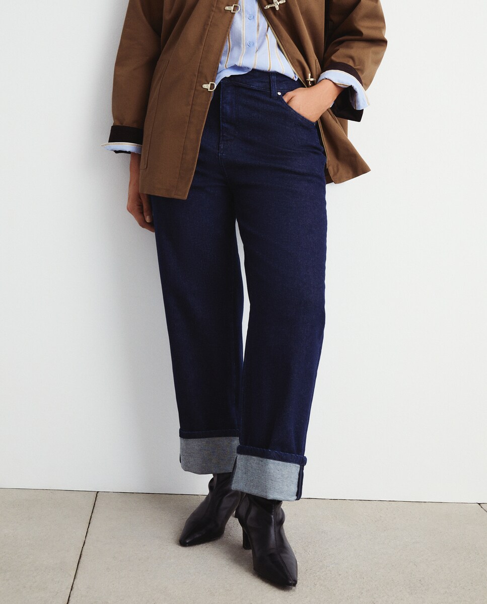 Jeans de Algodão Lisas Azul Suave-2