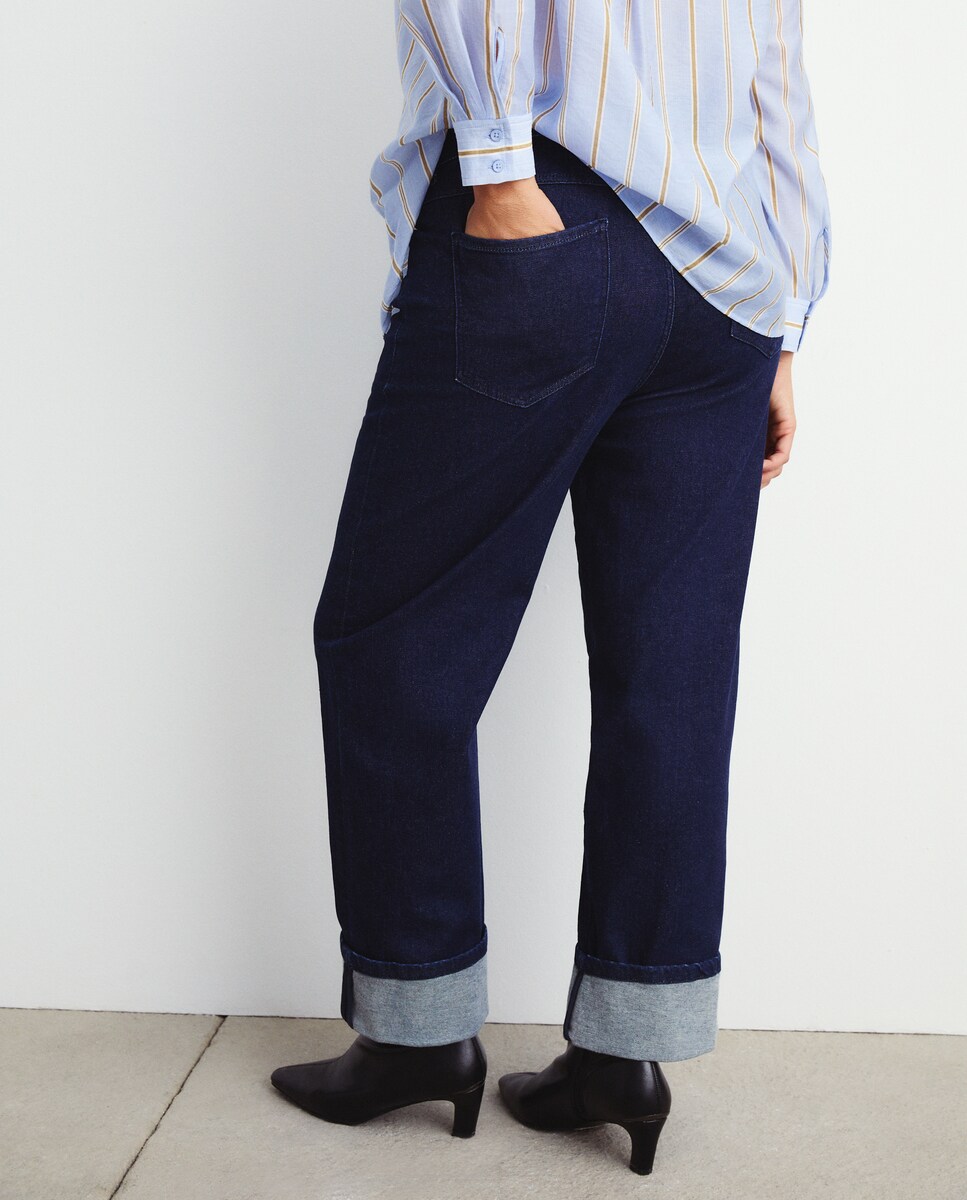 Jeans de Algodão Lisas Azul Suave-4