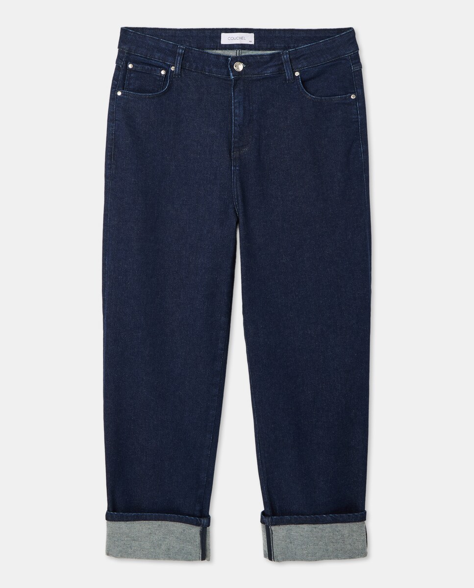 Jeans de Algodão Lisas Azul Suave-5