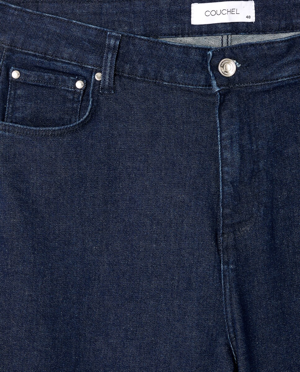 Jeans de Algodão Lisas Azul Suave-6