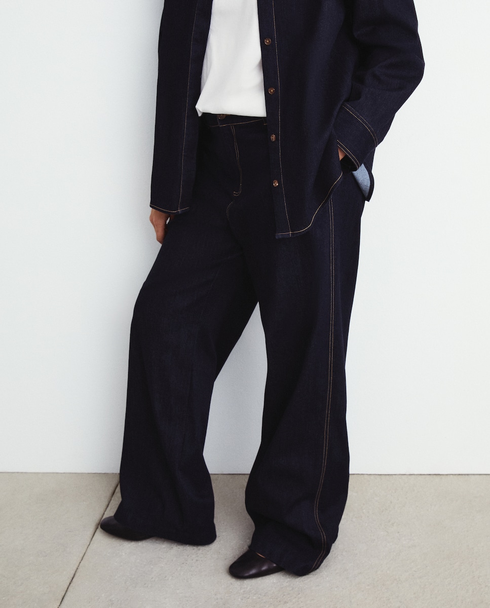 Calças Largas com Efeito de Ganga 430 Azul Escuro-2