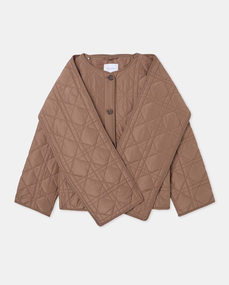 Parka Acolchoada com Cachecol Castanho-5