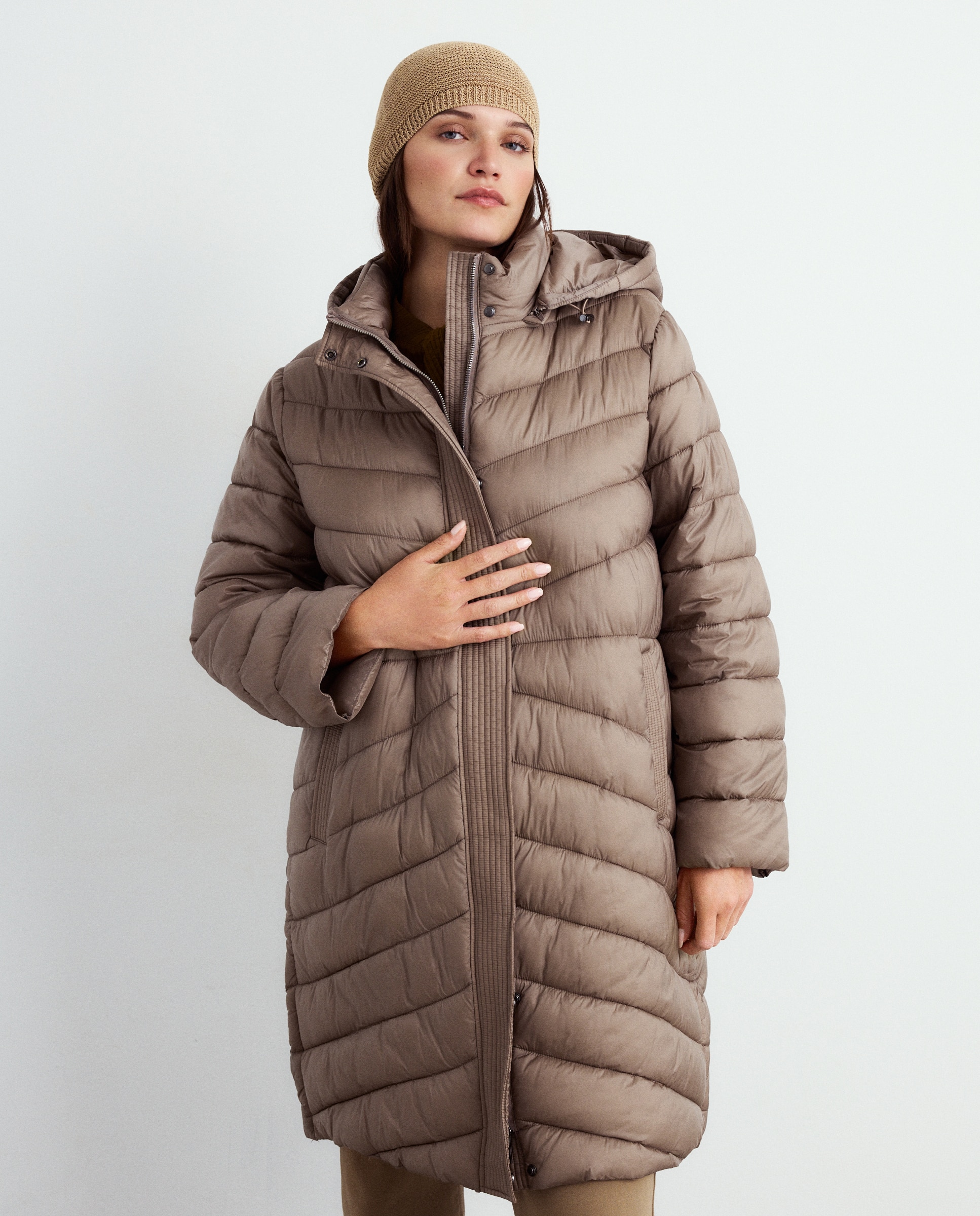 Blusão Acolchoado com Capuz Desmontável Bege-2