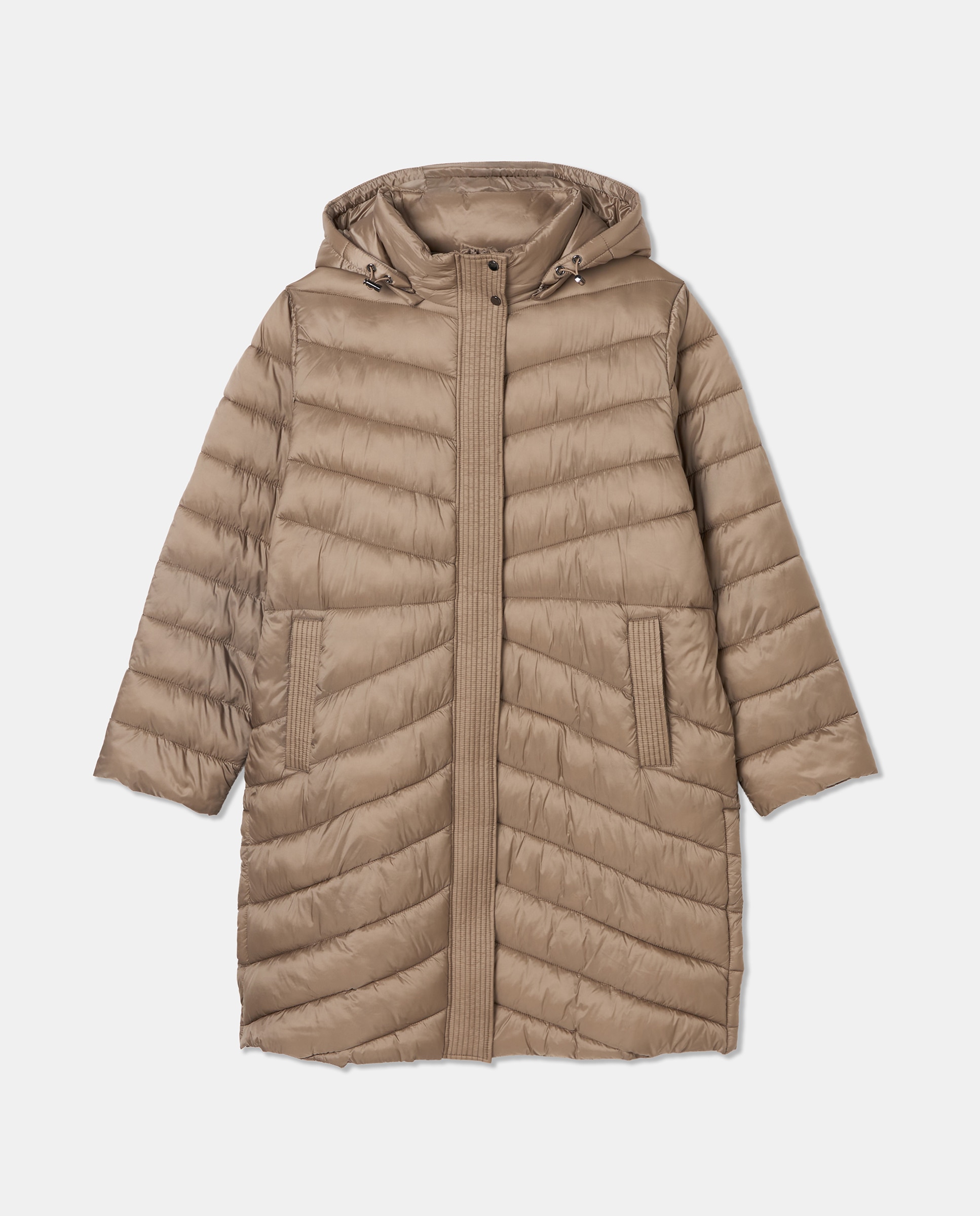 Blusão Acolchoado com Capuz Desmontável Bege-5