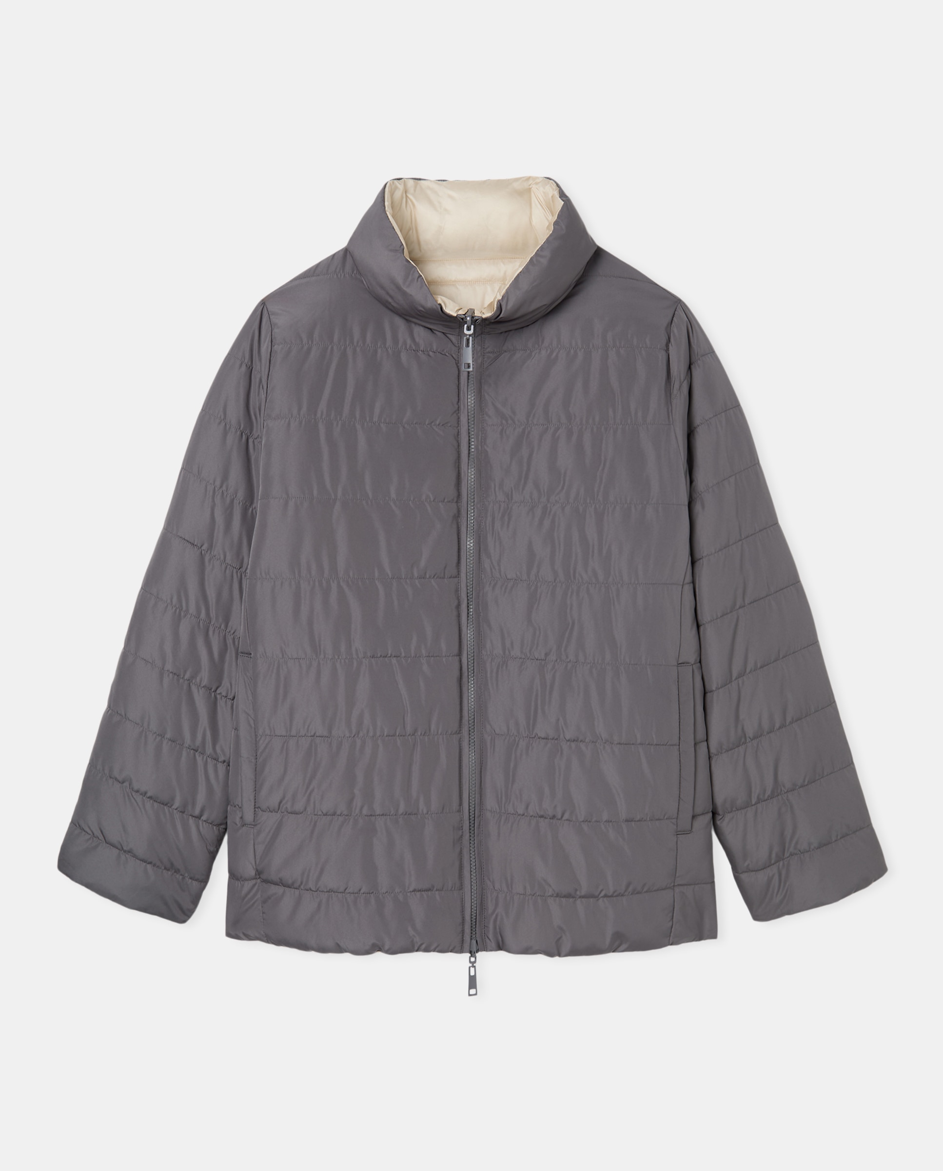 Blusão acolchoado curto reversível de mulher 820 Cinzento Médio-5