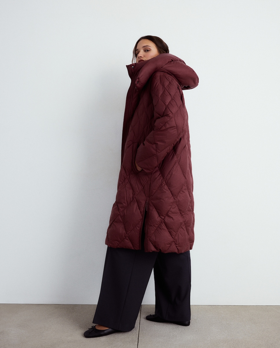 Blusão Acolchoado Liso Comprido Bordeaux-2