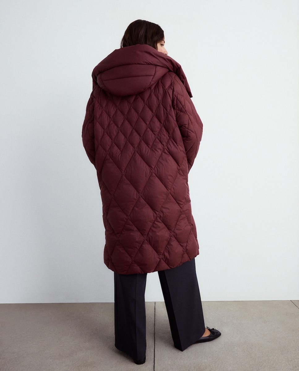 Blusão Acolchoado Liso Comprido Bordeaux-4