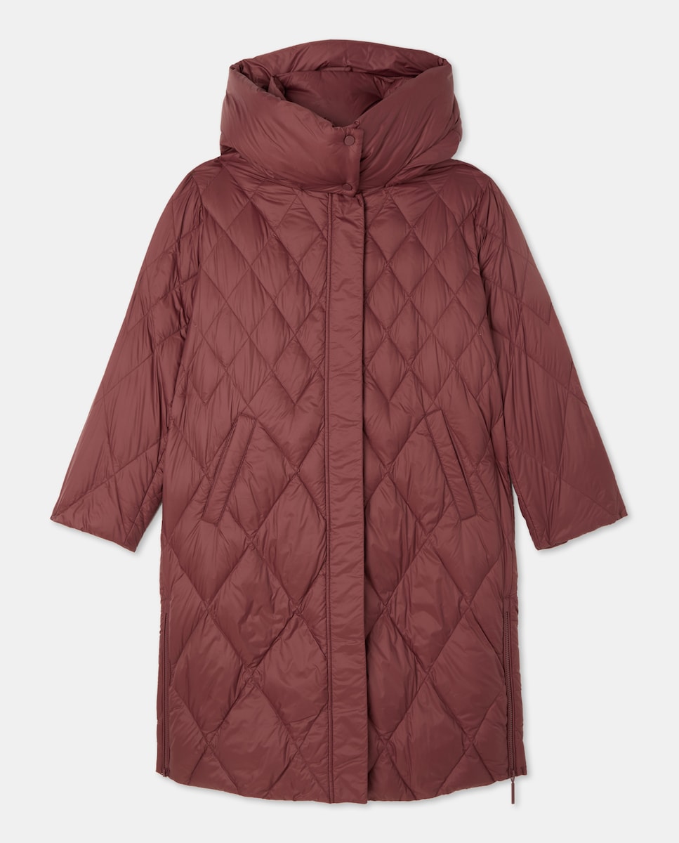 Blusão Acolchoado Liso Comprido Bordeaux-5