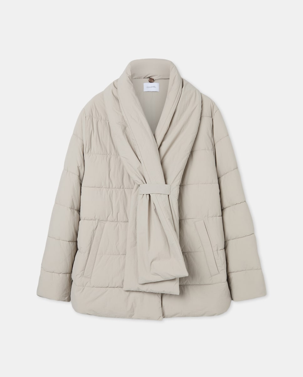 Parka Acolchoada com Cachecol Branco-gelo-5