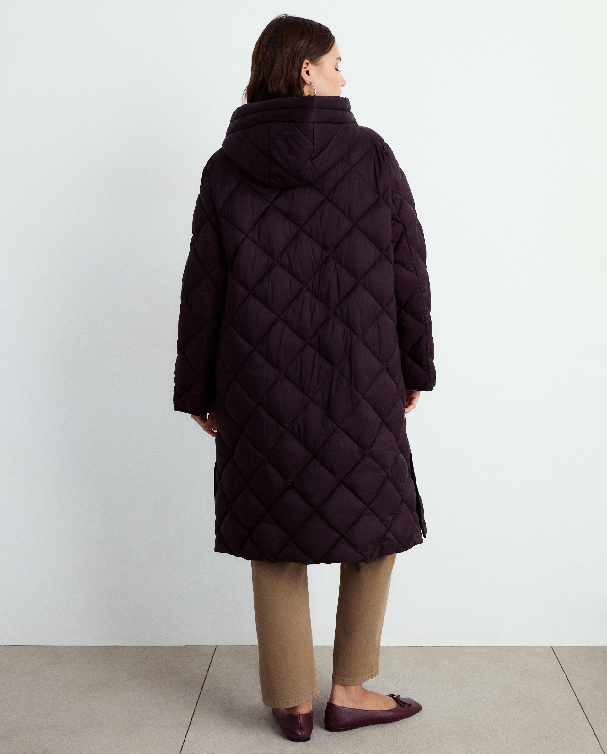 Blusão Acolchoado Comprido Liso Castanho-4