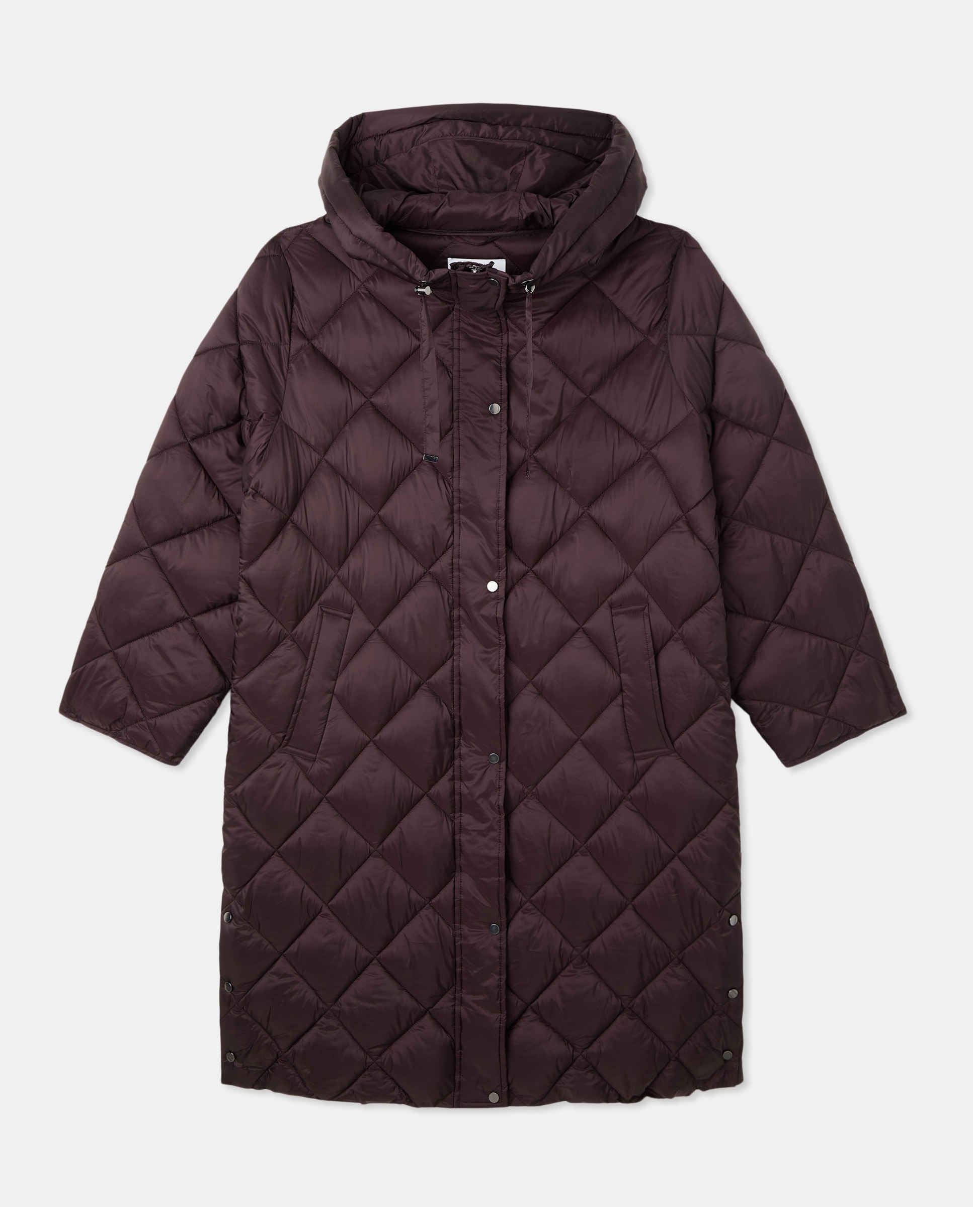 Blusão Acolchoado Comprido Liso Castanho-5