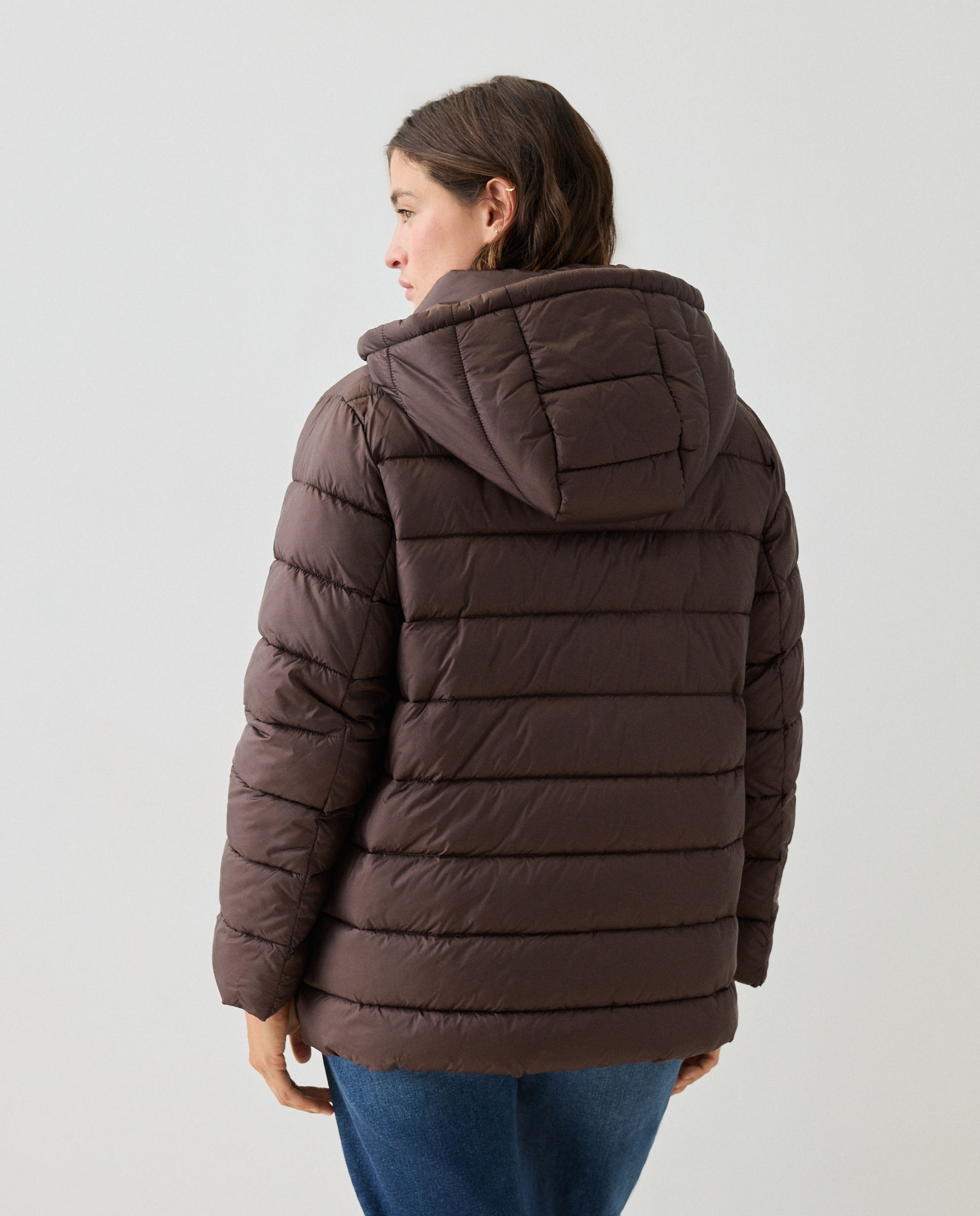 Parka curta acolchoada com capuz Castanho-3