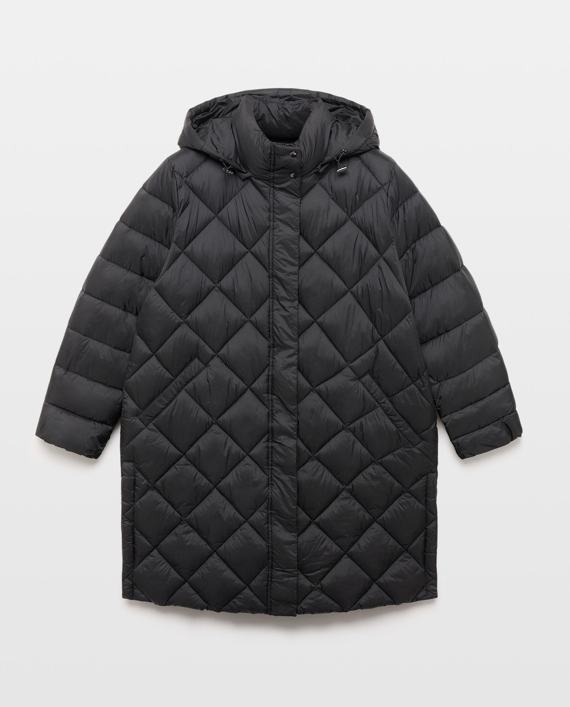 Parka Comprida Acolchoada com Capuz Preto-5