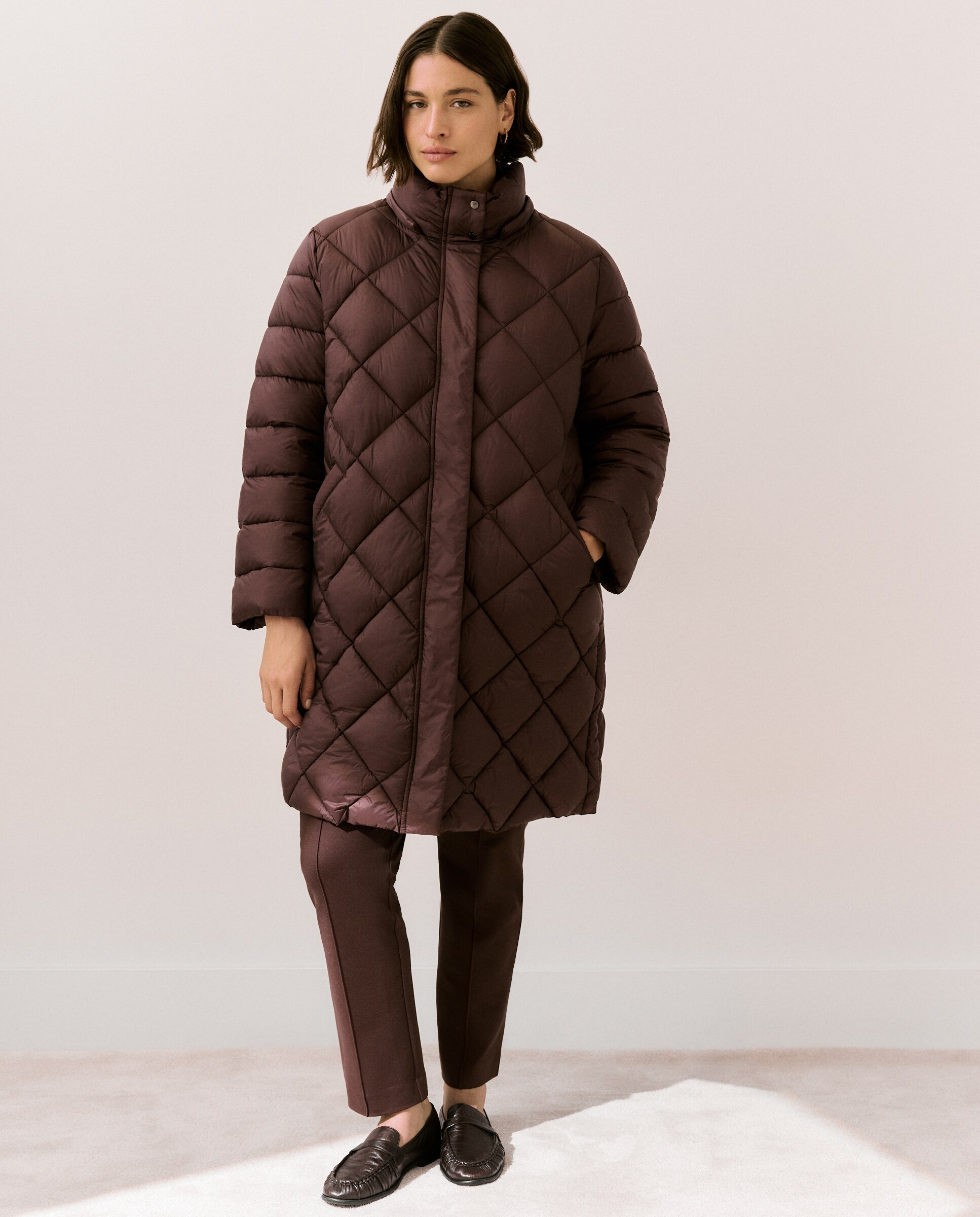 Parka Comprida Acolchoada com Capuz Bordeaux-2