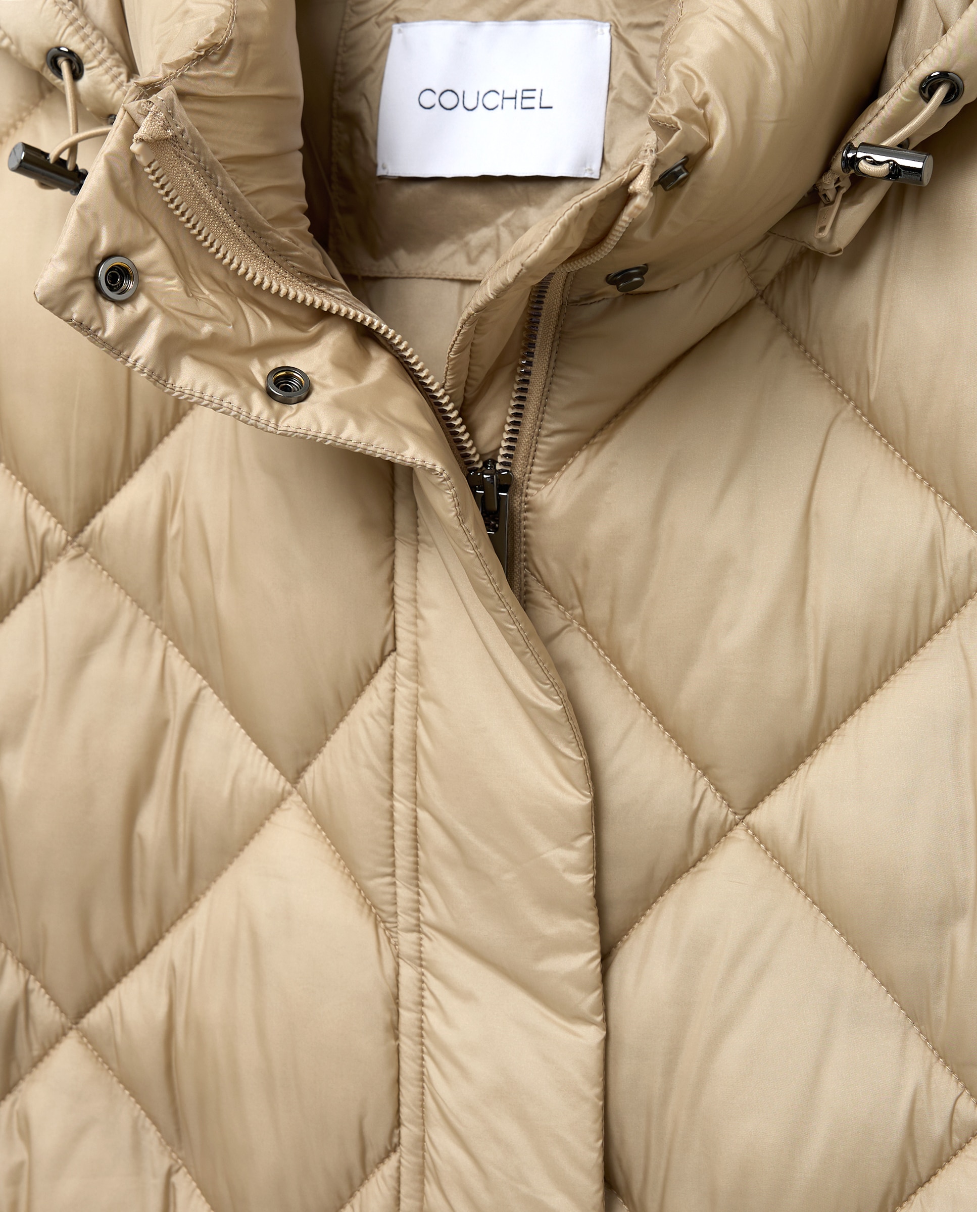 Parka Comprida Acolchoada com Capuz Bege-2