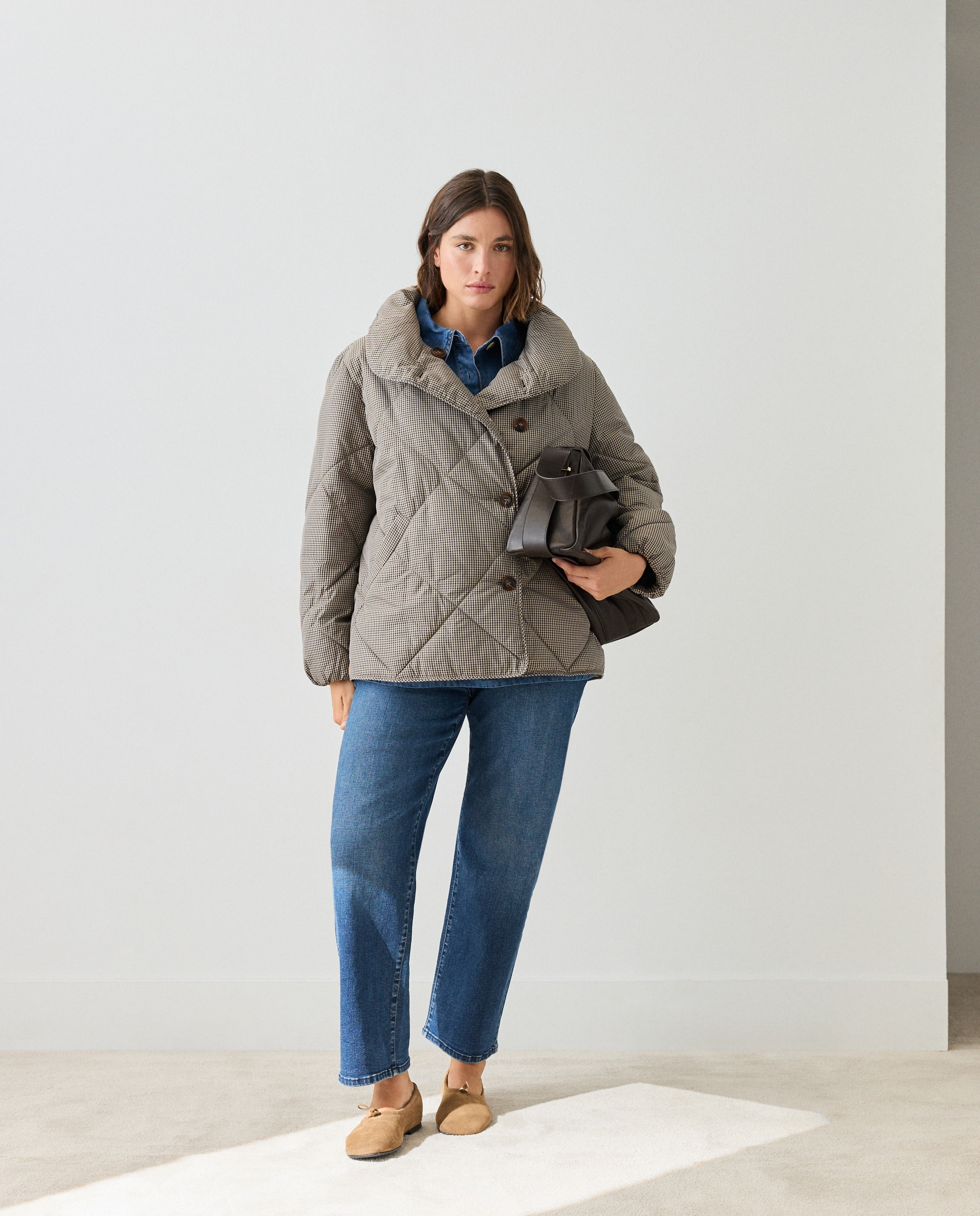 Parka de mujer acolchada print envolvente - Couchel - Blanco Blanco-2