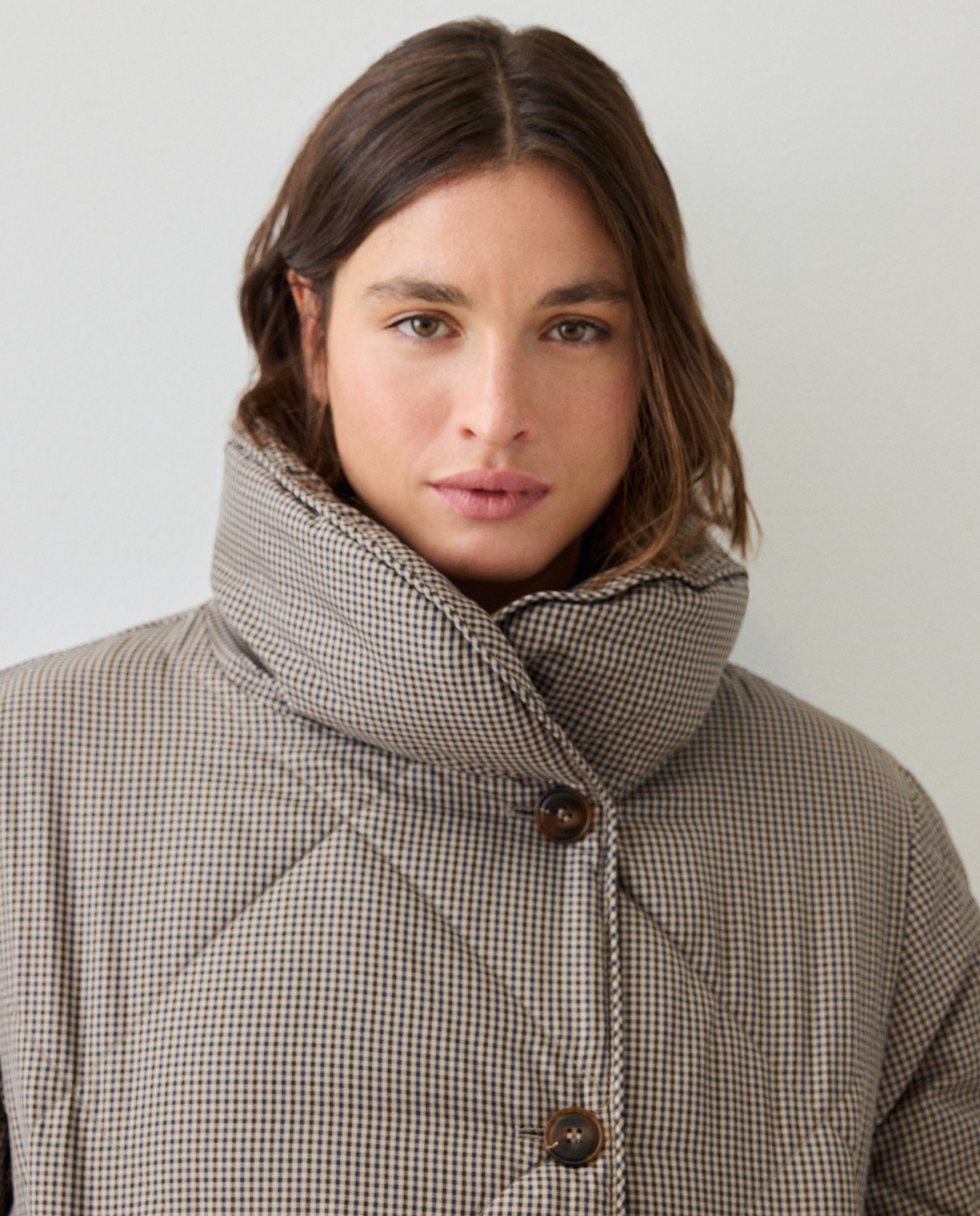 Parka de mujer acolchada print envolvente - Couchel - Blanco Blanco-4