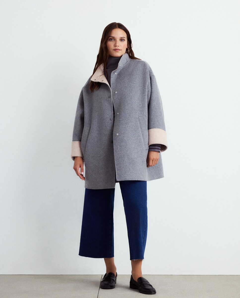 Sobretudo em Mistura de Lã com Dupla Face 820 Cinzento Médio-1