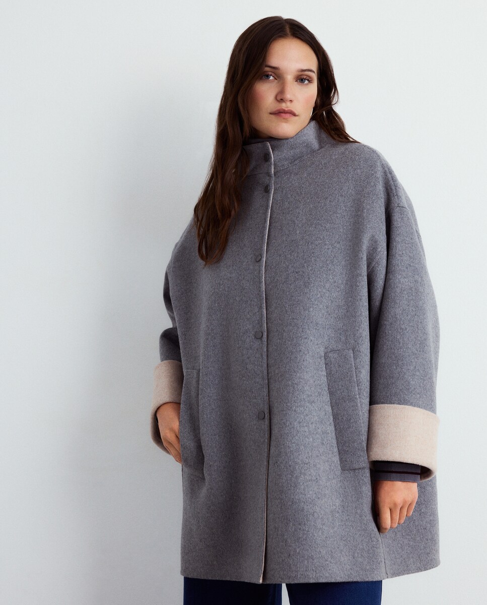 Sobretudo em Mistura de Lã com Dupla Face 820 Cinzento Médio-2